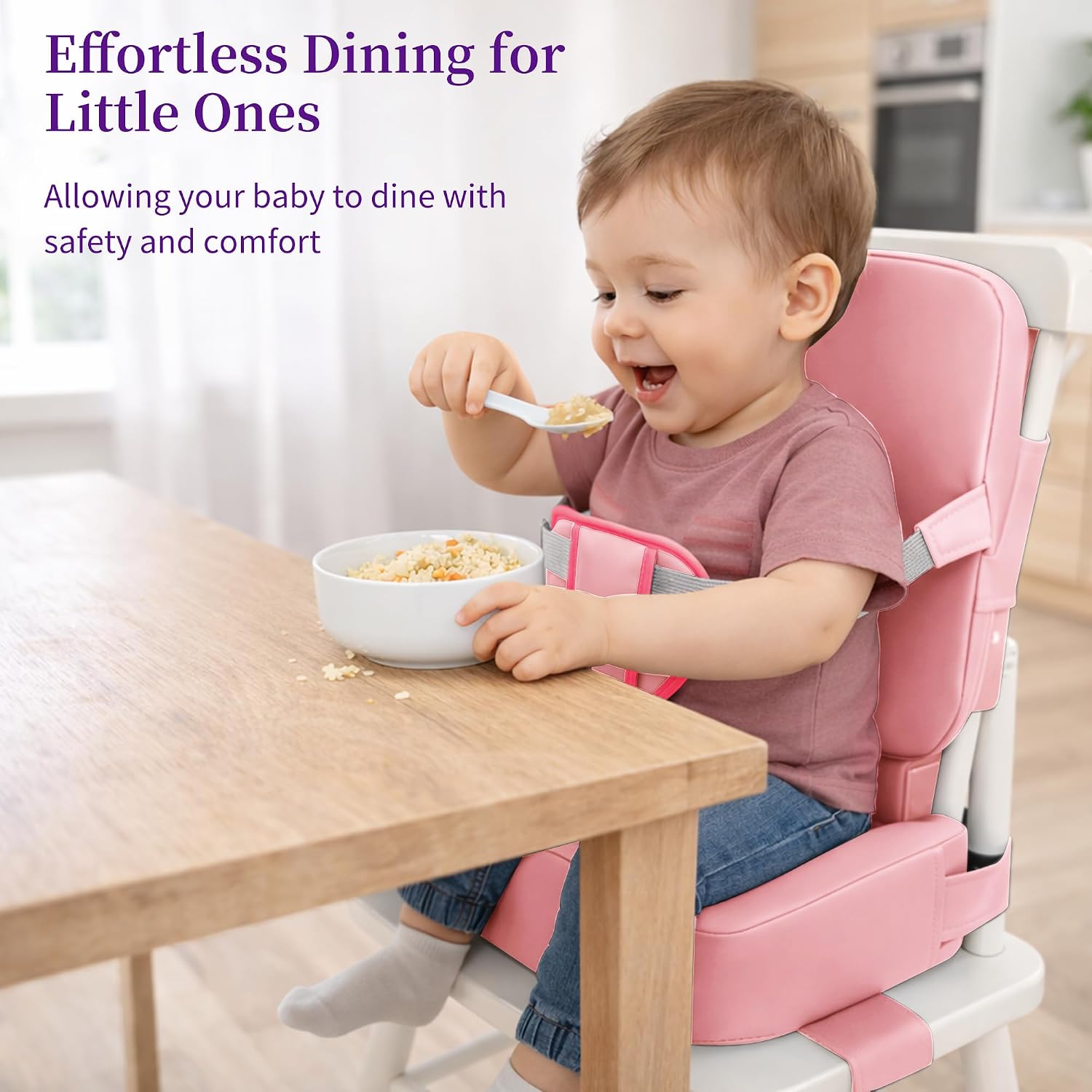 Detalle de Toddler Booster Seat with Backrest and Waterproof PU Cushion