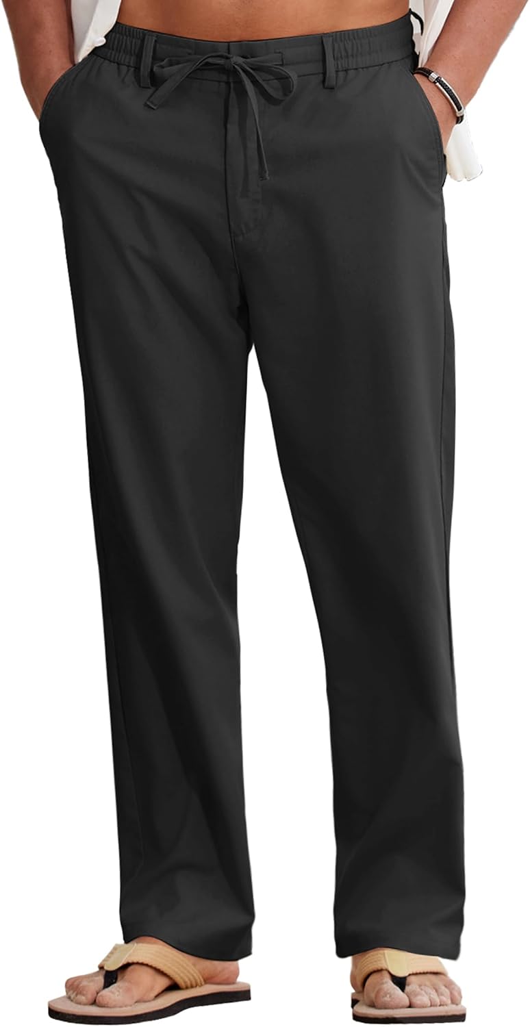 Detalle de COOFANDY Men’s Cotton Linen Pants: Lightweight Summer Drawstring Trousers