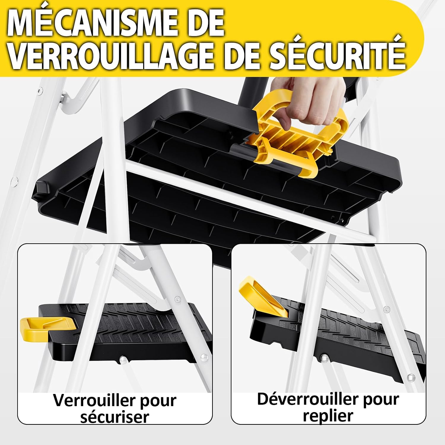 Detalle de KINGRACK Escabeau Pliable 5 marches – Charge maximale 150 kg, acier résistant, sécurité renforcée