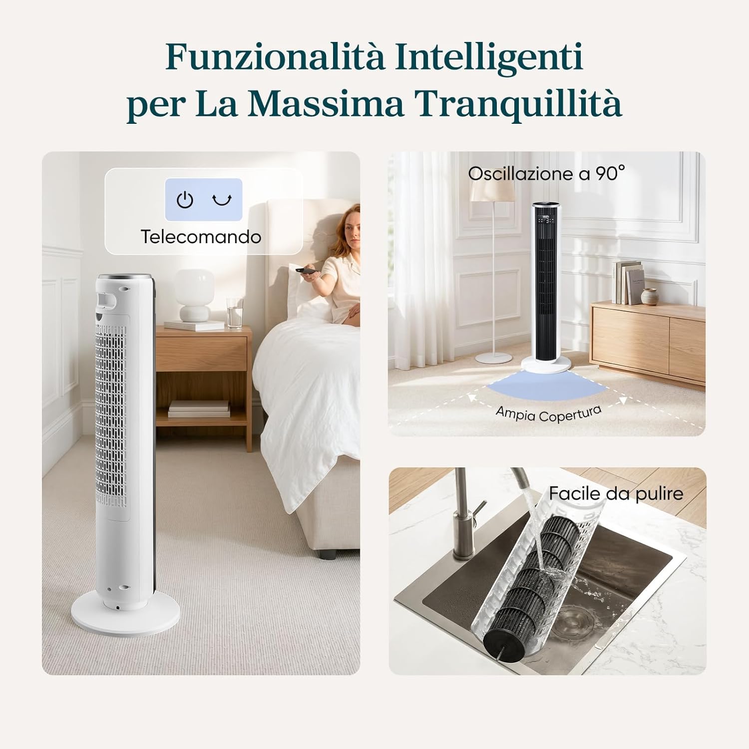 Detalle de LEVOIT Ventilatore a Torre 92 cm: silenzioso 20 dB, 7,9 m/s, 12 velocità