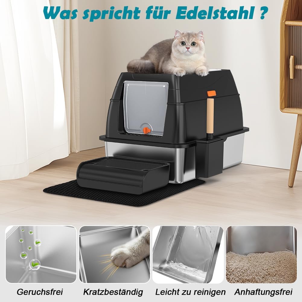 Detalle de SZEETECH Katzenklo Edelstahl XL 60×40×39,5 cm