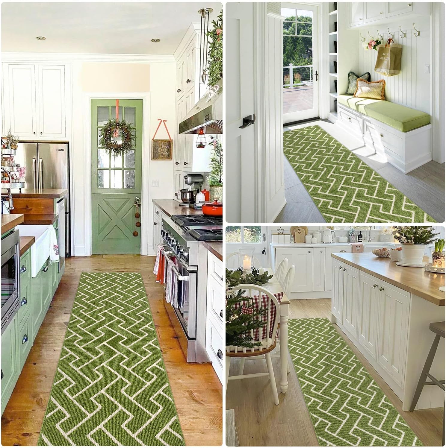 Detalle de hicorfe Indoor Doormat (Sage Green) 20" x 31.5" TPR Non-Slip, Low-Profile Washable Entryway Mat