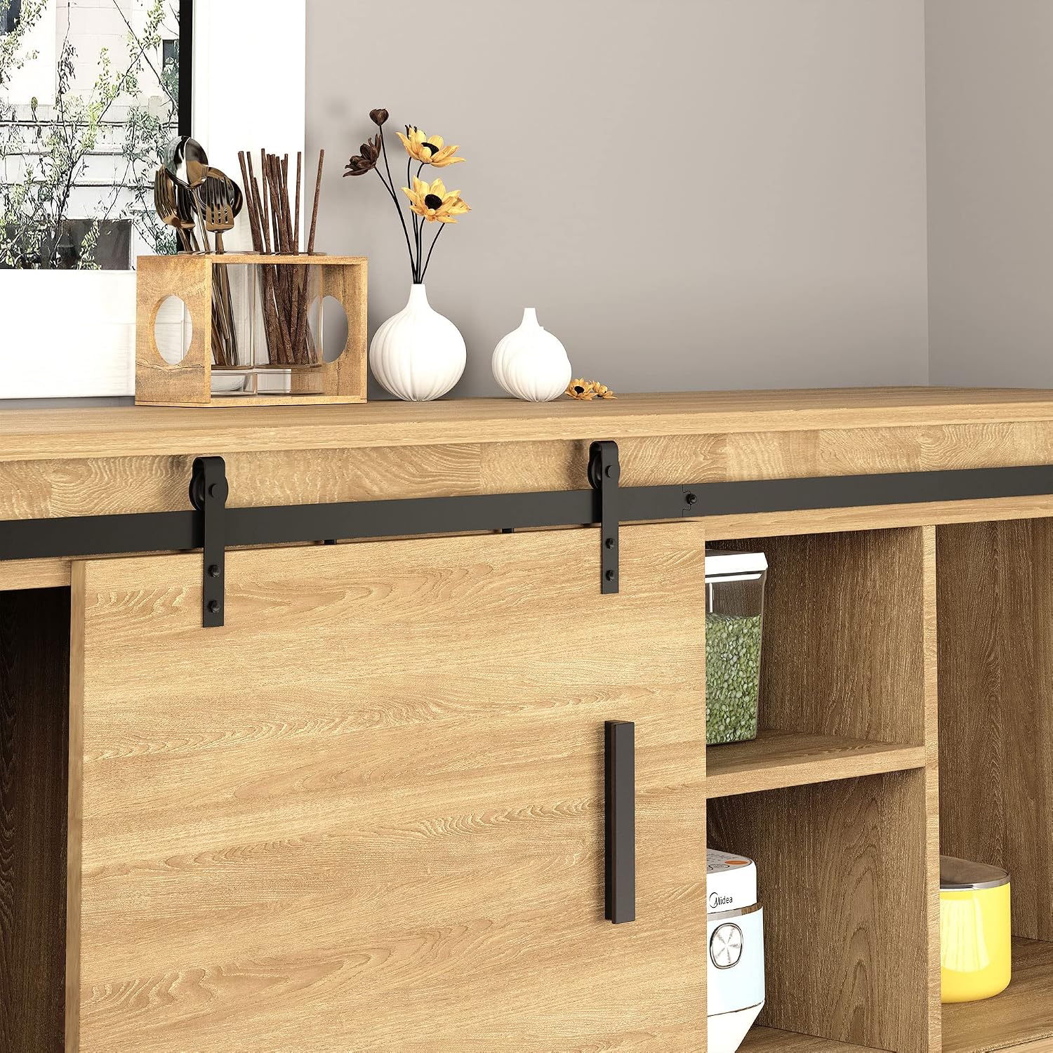 Detalle 2 de HOMCOM rail pour porte coulissante de 200 cm (quincaillerie pour porte de grange simple) en acier au carbone noir
