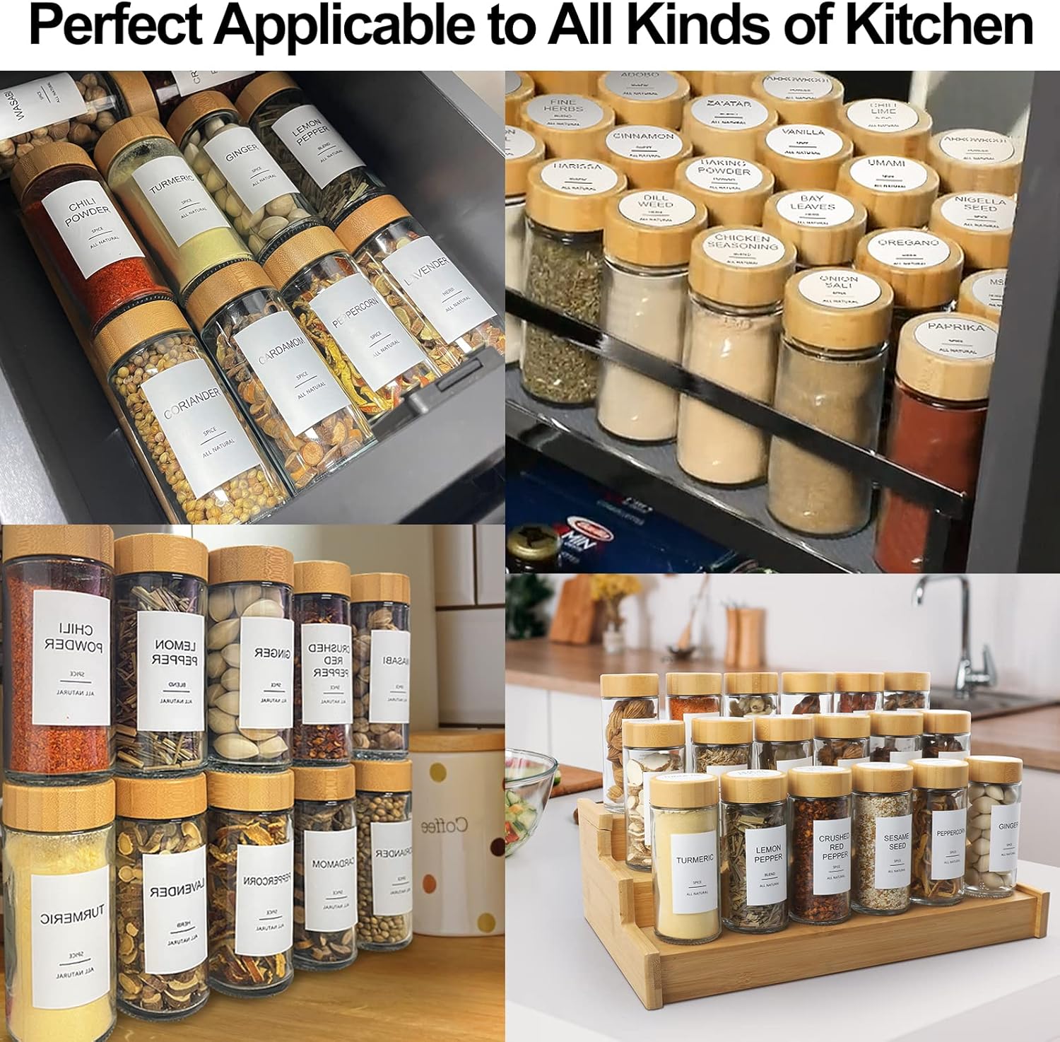 Thumbnail 6 de AISIPRIN Glass Spice Jars Set (24 x 4oz) with Bamboo Airtight Lids, 398 Labels, Funnel, Brush & Marker