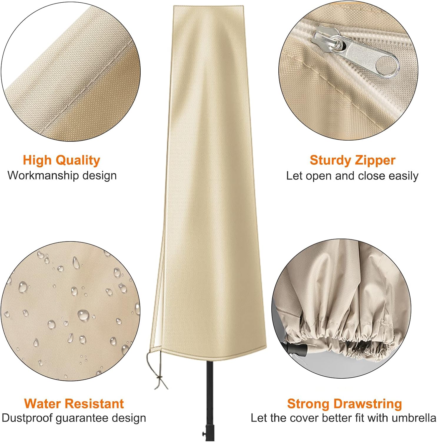 Thumbnail 4 de OKPOW Parasol Cover: Heavy Duty 600D, Waterproof and Windproof for Ø200 cm Umbrellas
