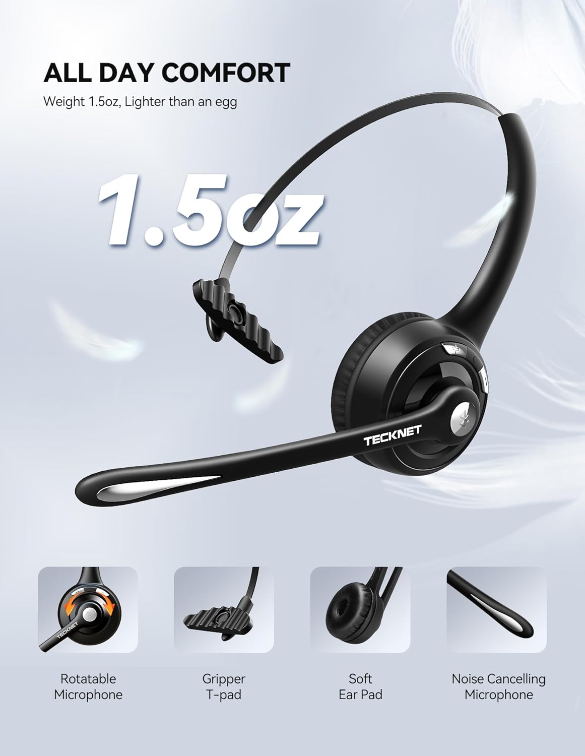 Thumbnail 5 de TECKNET Bluetooth Headset, 20 Stunden Gesprächszeit