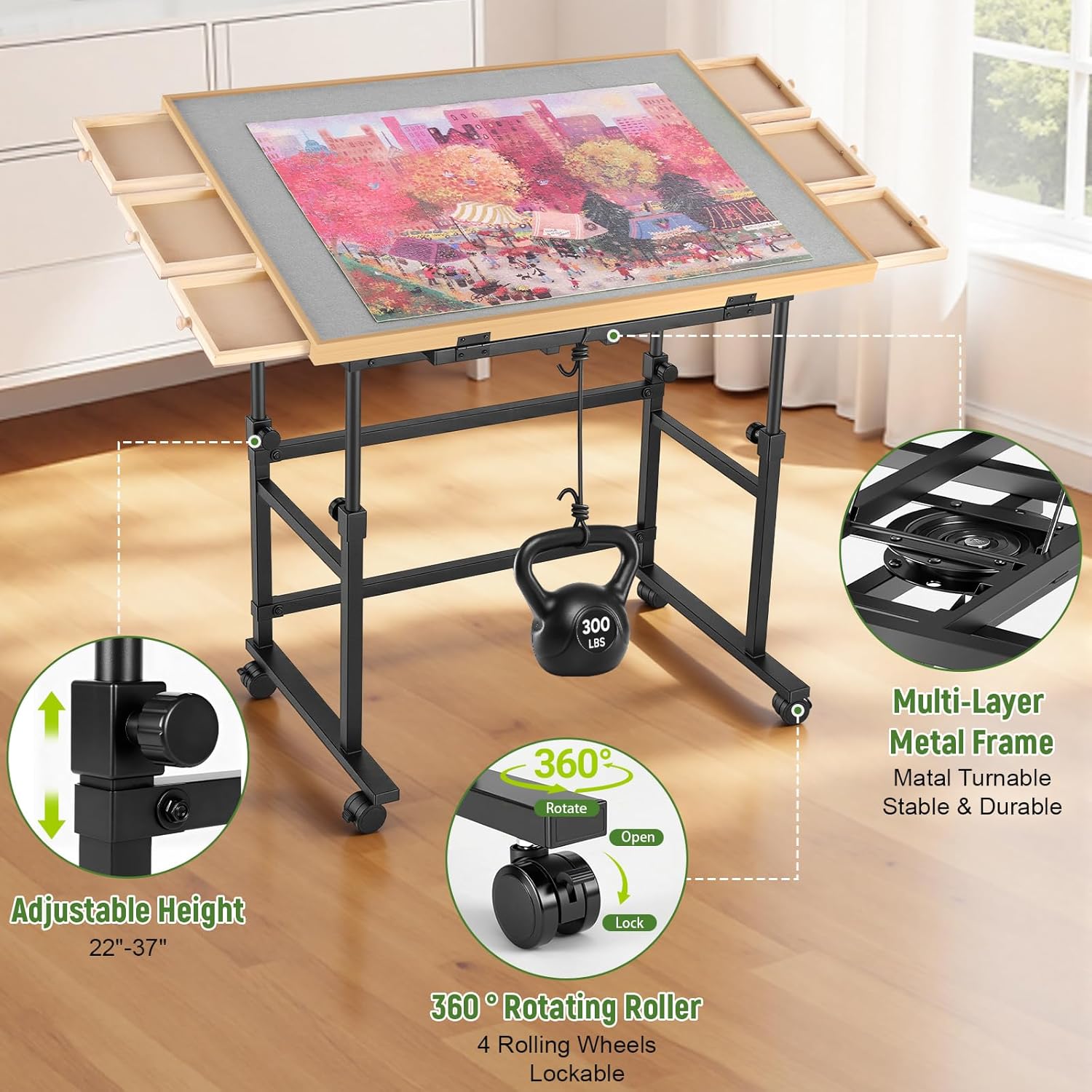 Detalle de Tranqio 1500-Piece Puzzle Table with Metal Lazy Susan and Adjustable Height