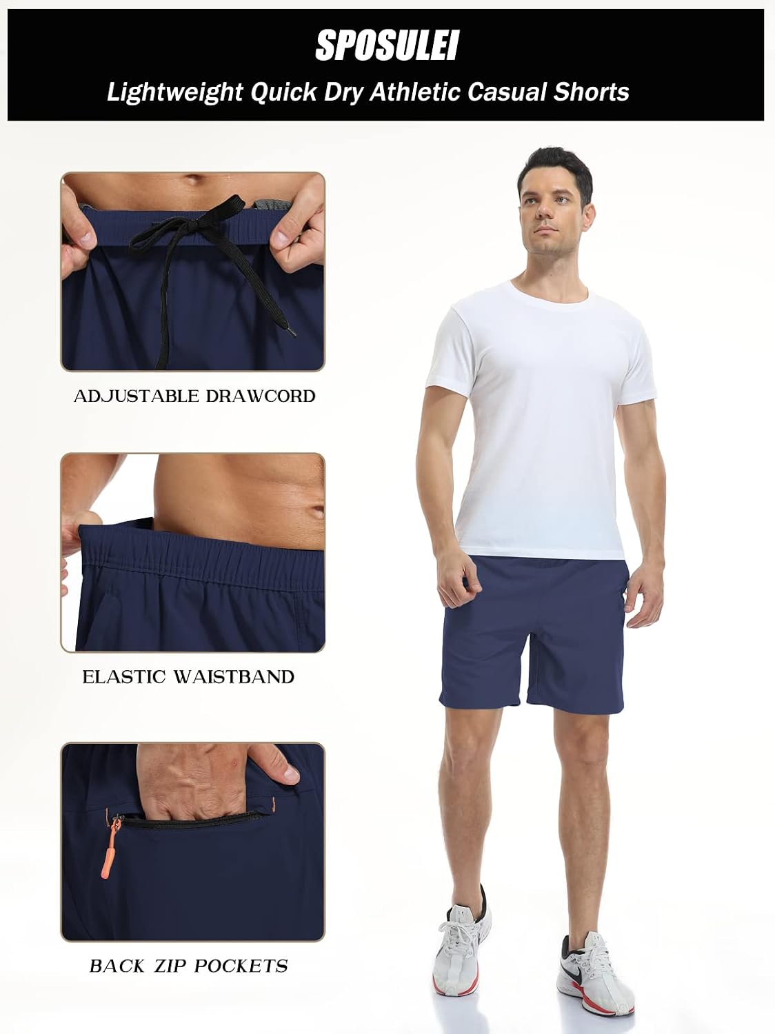 Thumbnail 5 de SPOSULEI Men's Athletic Hiking Shorts: Water-Resistant, Quick-Dry Lightweight shorts with Zip Pockets