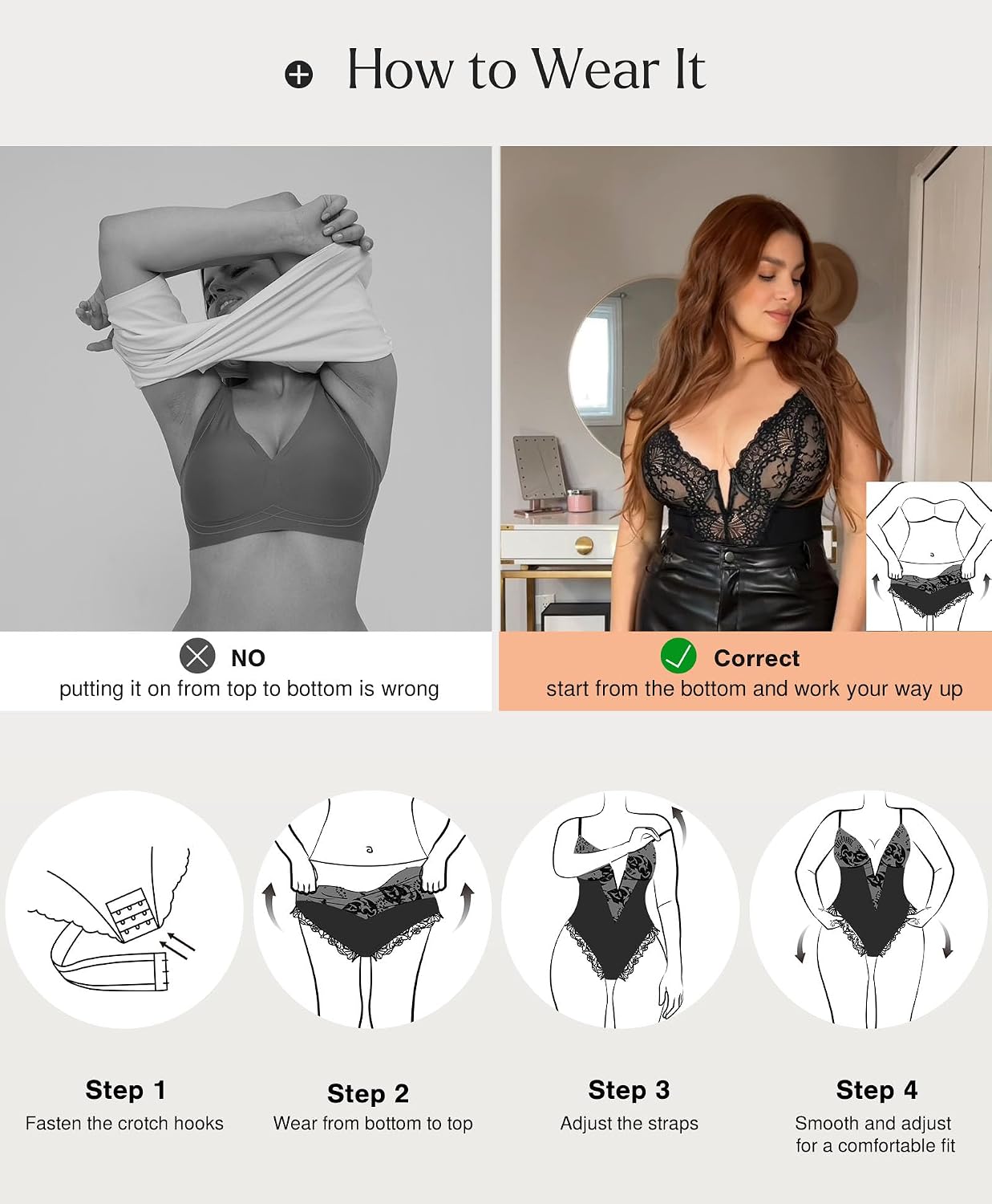 Thumbnail 4 de Popilush Lace Corset Bodysuit for Women, Underwire, Deep V, Low Back
