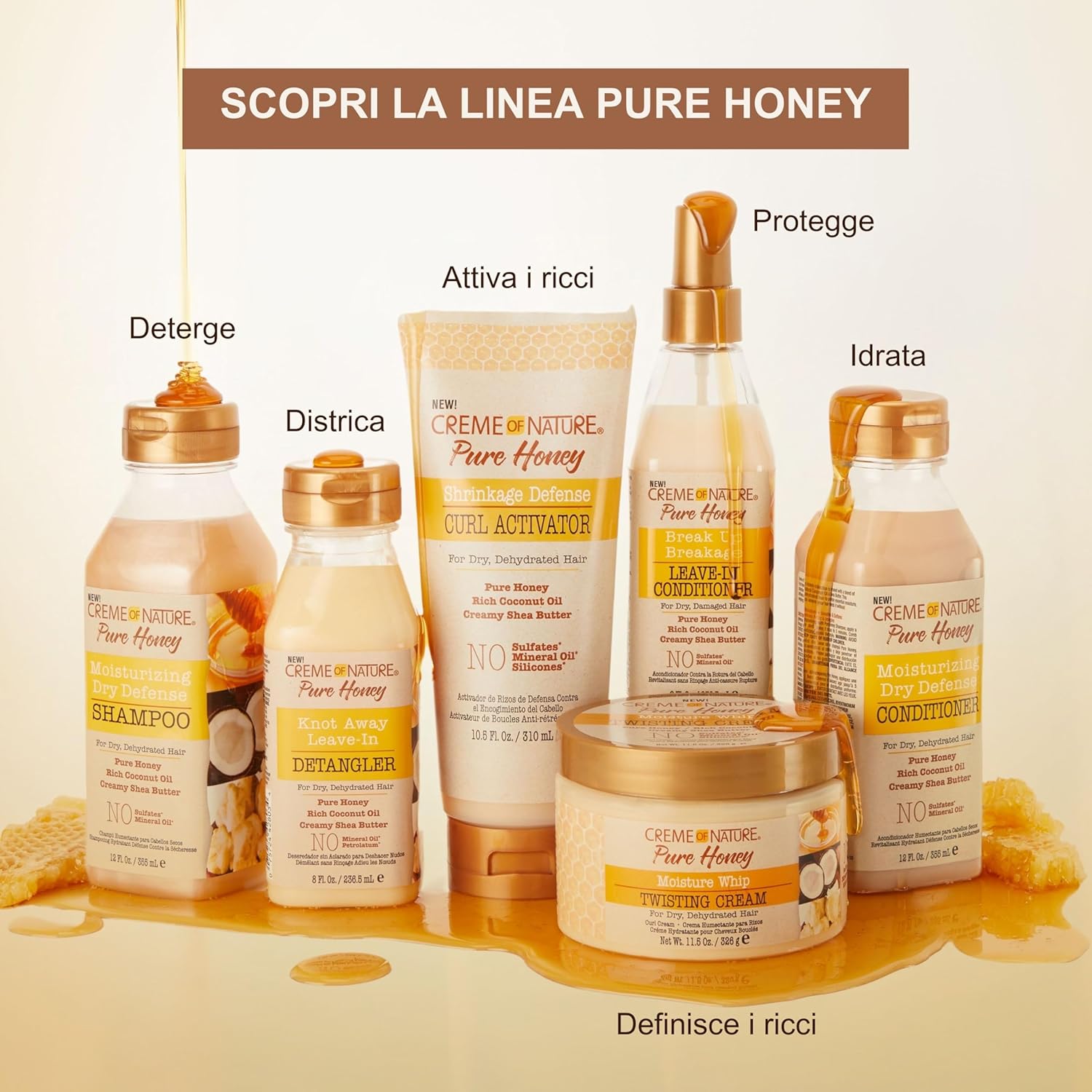 Detalle de Creme of Nature Puro Miele Attivatore Ricci, senza solfati – definisce, idrata e lascia ricci morbidi (310 ml)