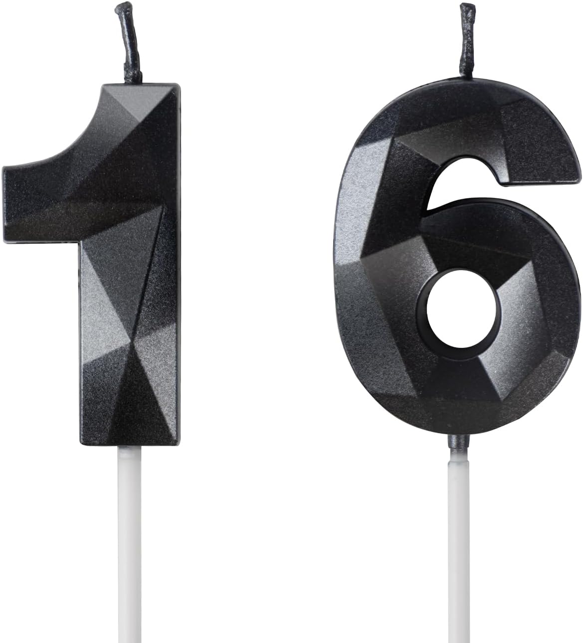 16th Birthday Candles: Number 16 Black Candles for Cake