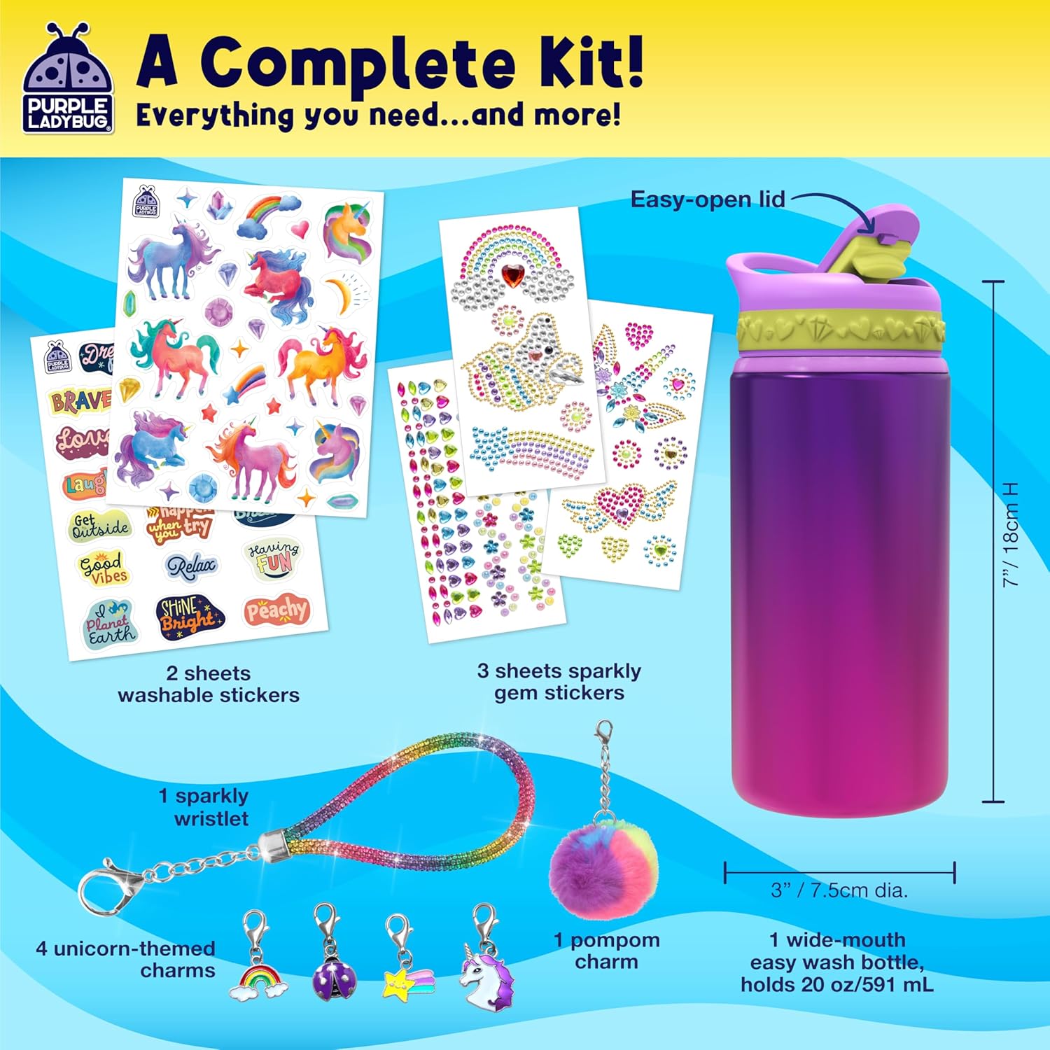 Detalle 1 de Purple Ladybug Decorate Your Own Water Bottle