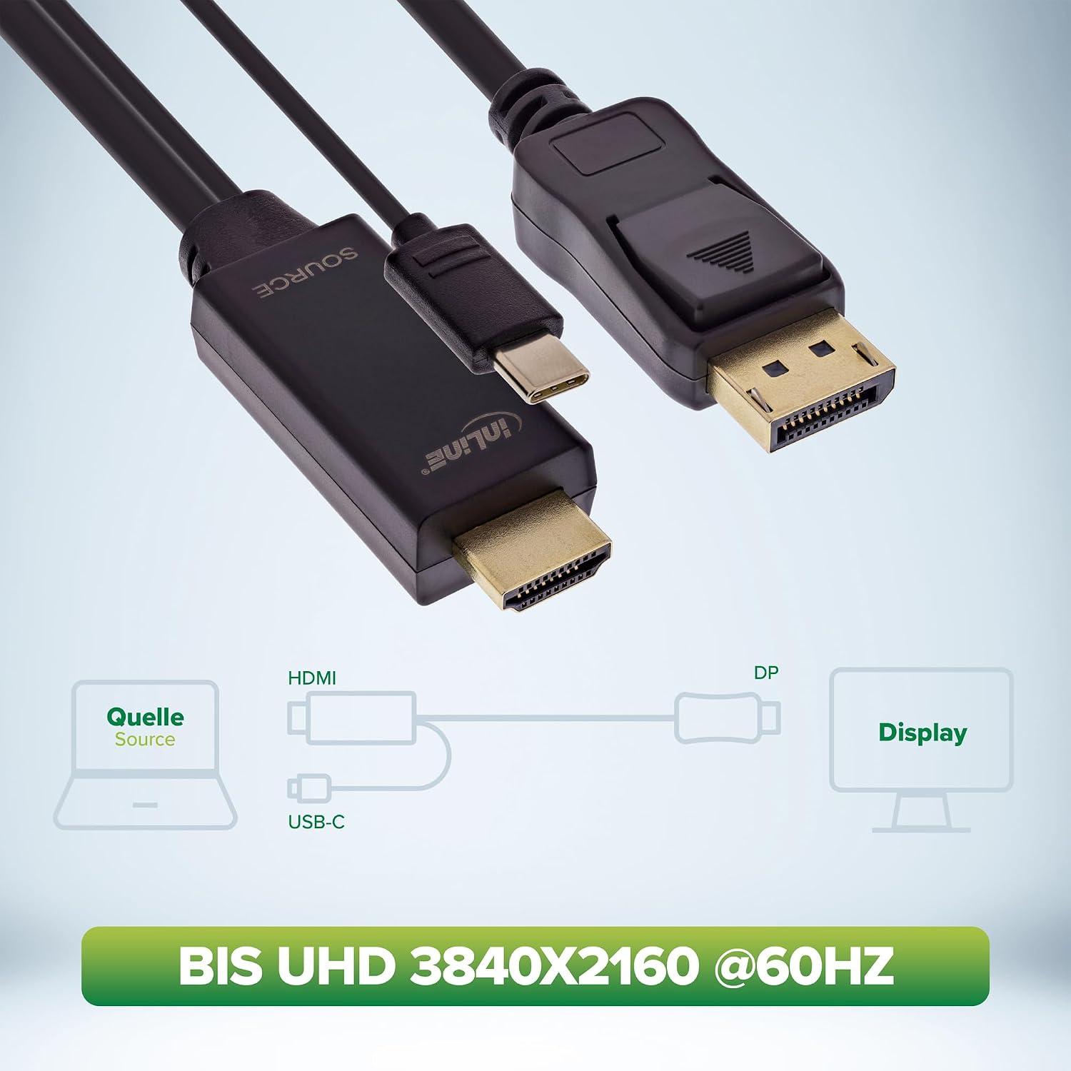 Detalle de InLine 17164I aktywny kabel HDMI–DisplayPort 4K 60 Hz, 1,5 m