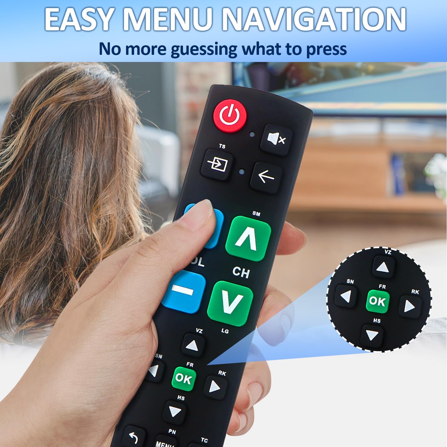 Detalle de Big Button Universal Remote for All TV Remotes: Easy Large-Button Helper for Seniors and Dexterity Challenges