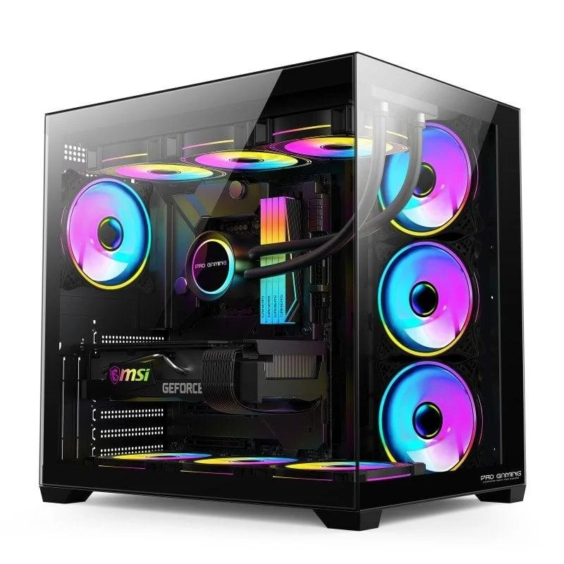 Detalle de Caja ProGaming Elite Cube Tower Negro ATX con 7 ventiladores ARGB y hub de control
