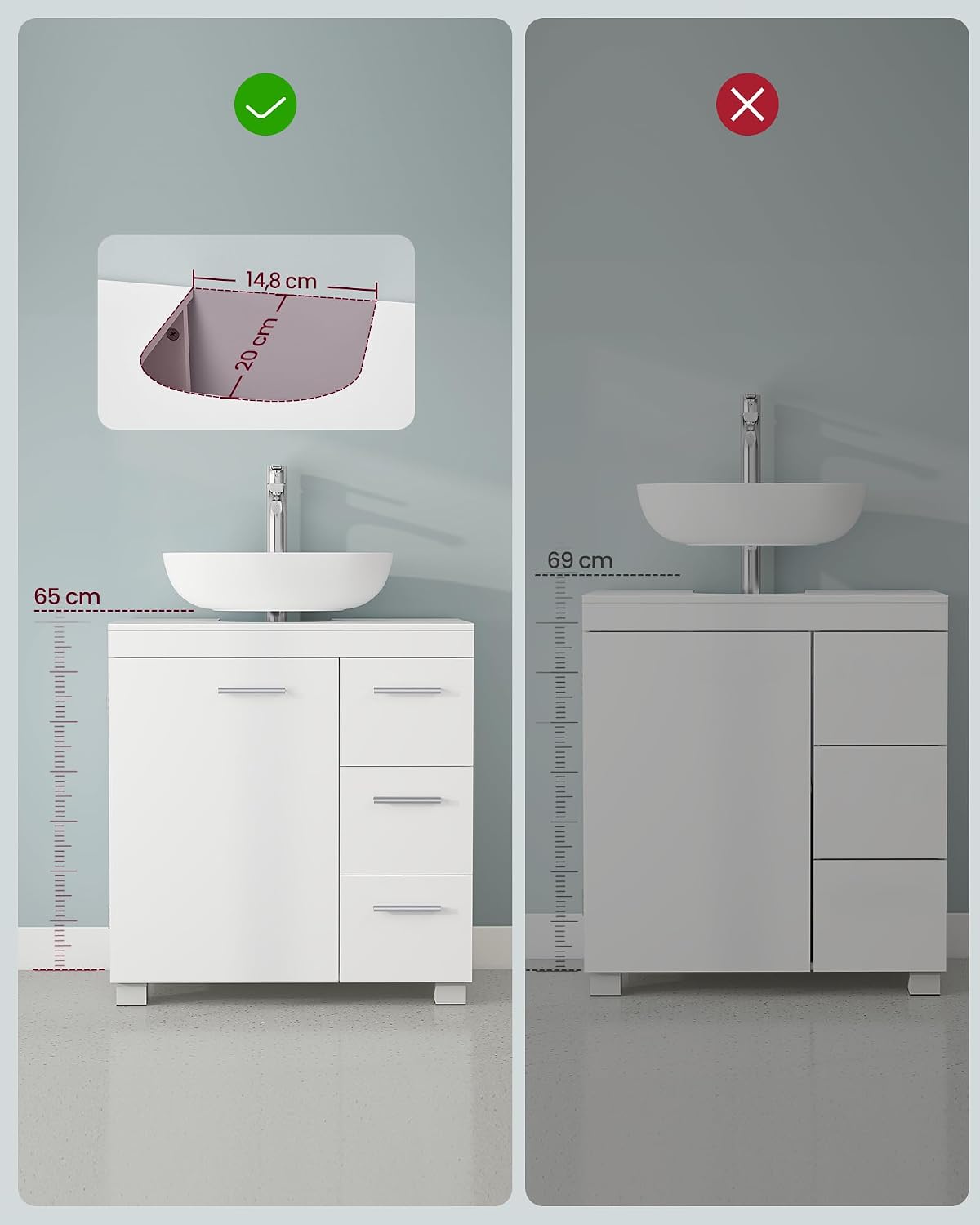 Thumbnail 6 de VASAGLE BBK513WB01 Under-Sink Bathroom Cabinet, 3 Drawers, Cloud White