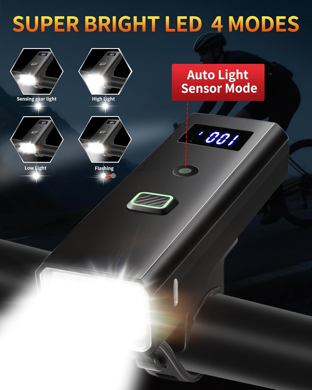 Thumbnail 4 de DARKBEAM DB07 Bike Headlight, USB-Rechargeable with 4 Modes and Battery Display
