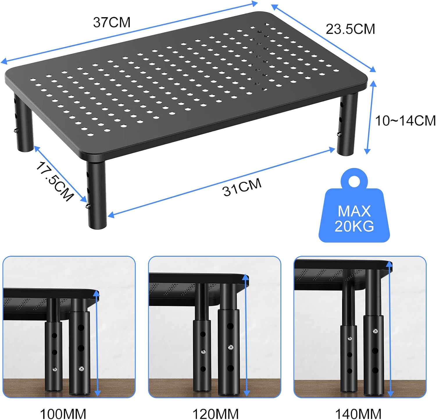 Detalle de Suptek 3 Height Adjustable Metal Monitor Stand Riser MST003