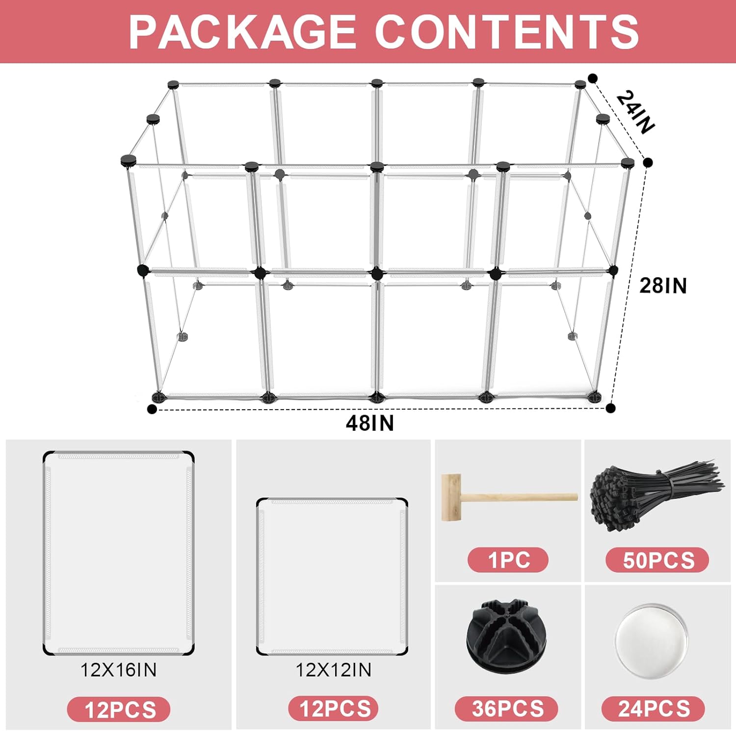 Detalle 2 de VISCOO 24 Panels Portable Small Animals Playpen — 48 x 24 x 28 inches, Transparent Plastic Enclosure