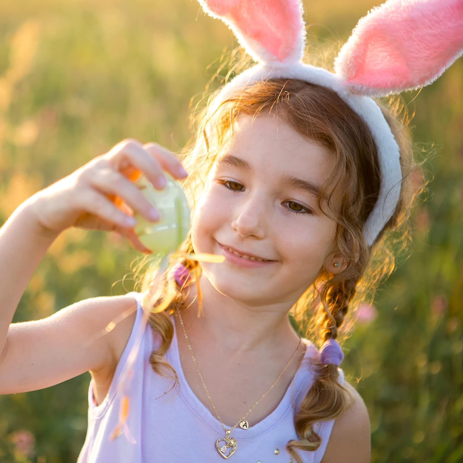 Thumbnail 4 de TINGN Cadeau licorne pour fille – Collier plaqué or 14 carats avec pendentif cœur et lettres