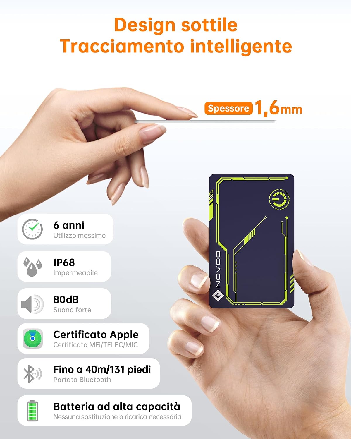 Detalle de NOVOO Air Tag Card Wallet Tracker Card sottile (1,6 mm) per portafoglio e bagagli