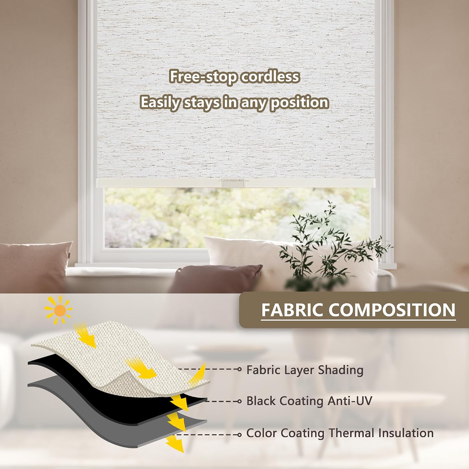 Detalle de SUNOFF Blackout Roller Shade, 67"W x 72"H