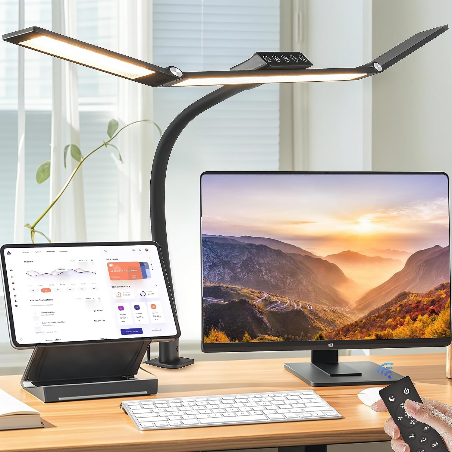 Detalle de VOURTM ZT868 LED Clamp Desk Lamp, 24W, 69 cm Light Bar, Remote