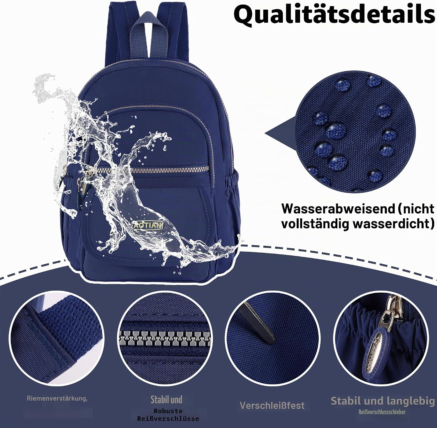 Detalle de AOTIAN Mini-Rucksack für Mädchen & Damen (7 Liter) – leichter Daypack mit mehreren Fächern