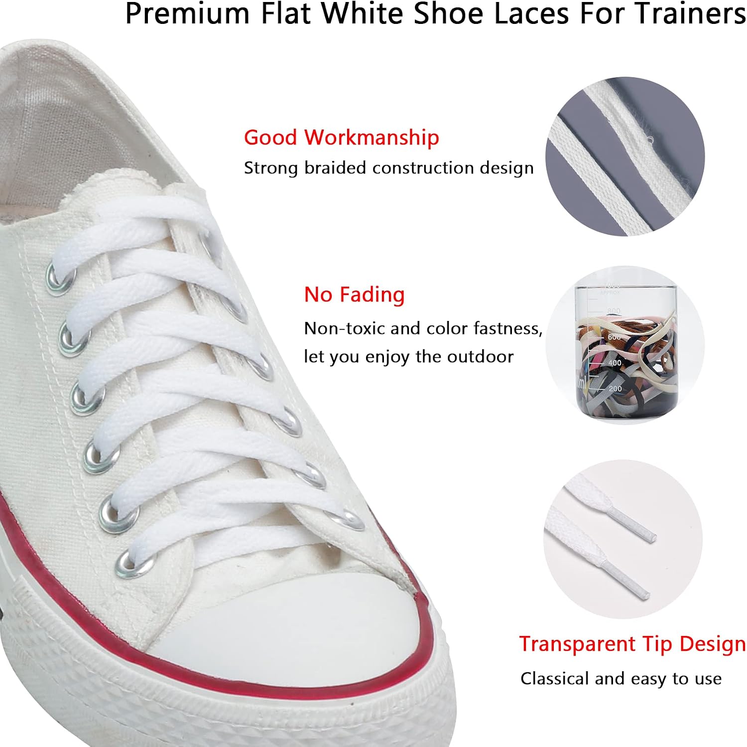Detalle de CCSOFTIME Premium Flache Schnürsenkel 8 mm breit – langlebig, farbig und vielseitig für Sneaker & Turnschuhe