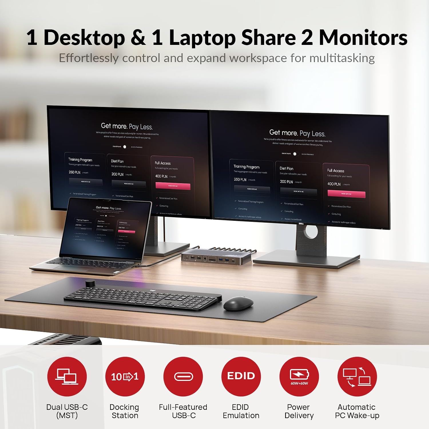 Thumbnail 2 de AV Access Dockingstation Dual Monitor mit KVM-Switch für 2 Computer, Ethernet & 4K@60Hz – Dual-Display für Laptop & Desktop