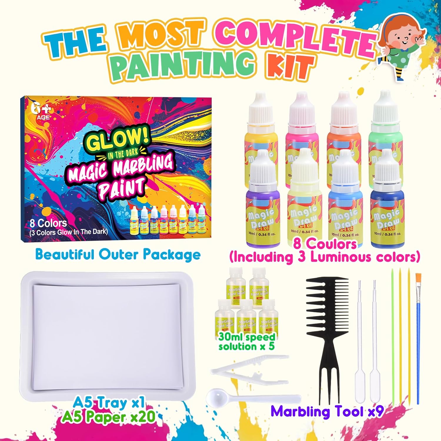 Detalle de Hapikids glow water marbling paint 30ml