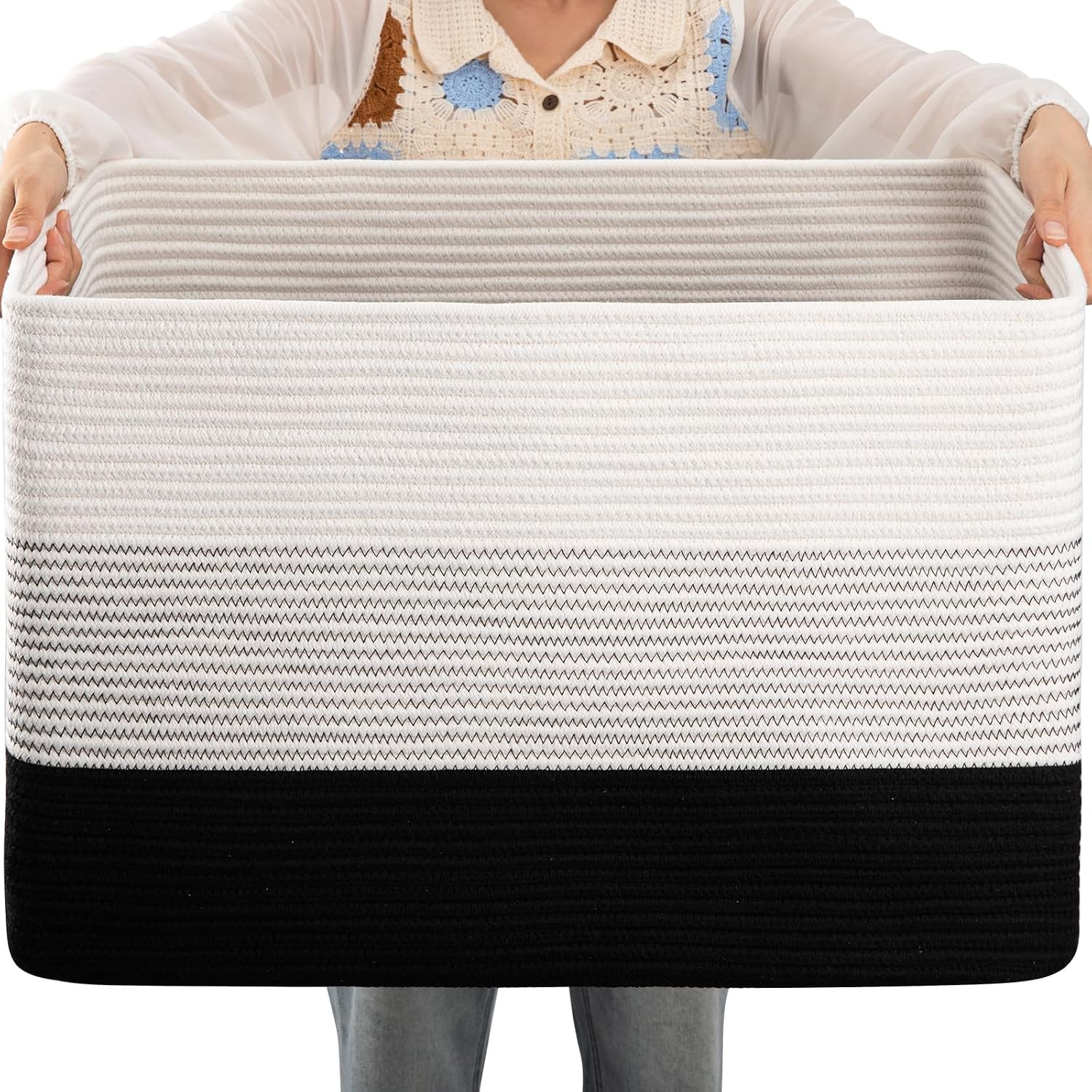 Detalle de OIAHOMY 108L Cotton Rope Storage Basket 25"x16"