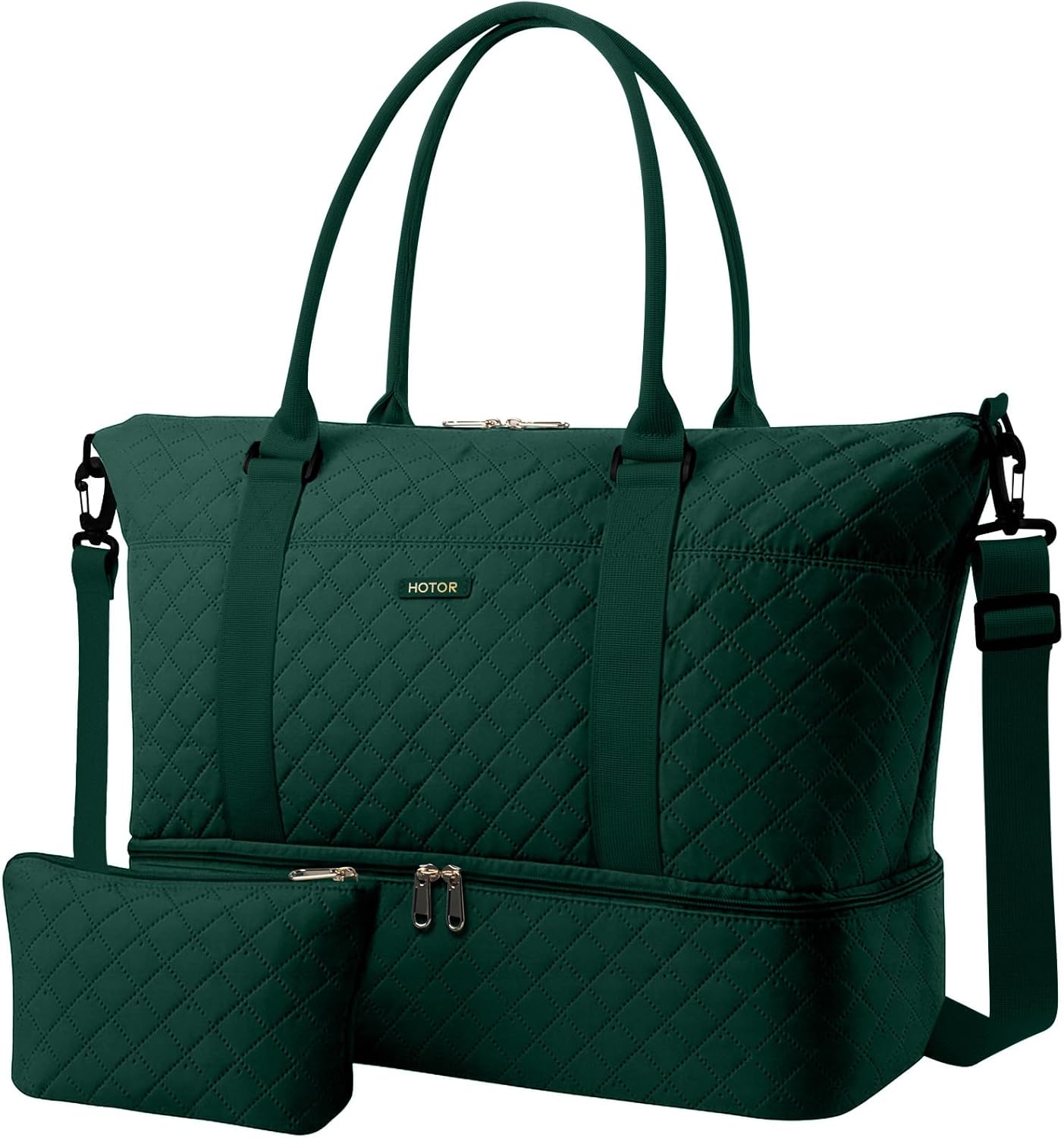 Detalle de HOTOR Travel Bags for Women - Lightweight Overnight Holdall with Shoe Compartment (Dark Green) 34 x 45 x 20 cm