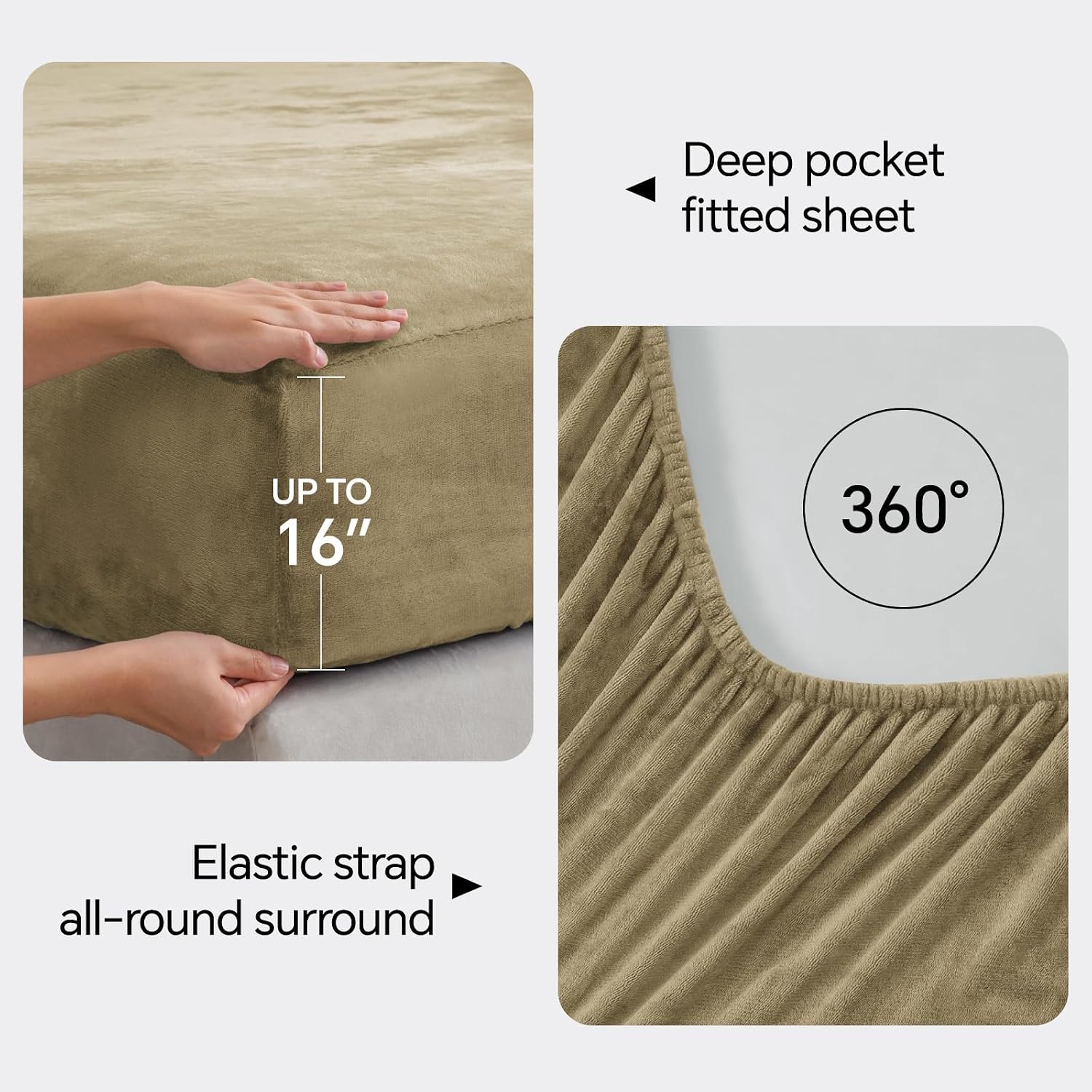 Detalle 2 de BEDELITE King Flannel Sheets, Camel Microfiber, 4-Piece Set with 16-Inch Pocket