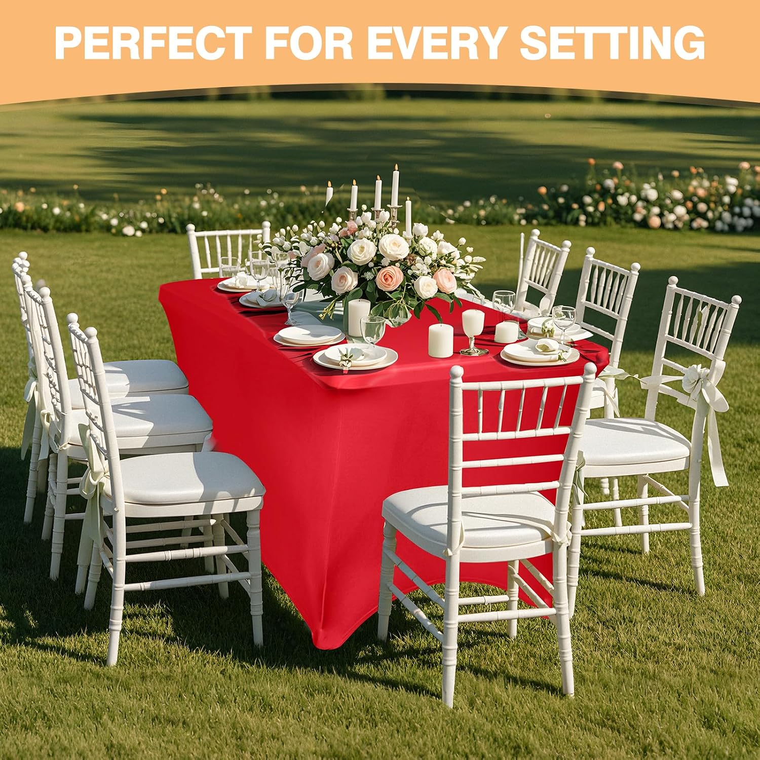 Detalle 2 de 2 Pack 6-Feet Red Spandex Tablecloth for Rectangular Tables (Fitted, Stretch, Washable)