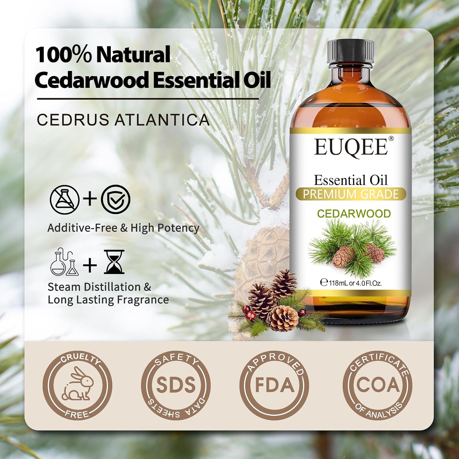 Detalle de EUQEE cedarwood essential oil 4.0 fl oz