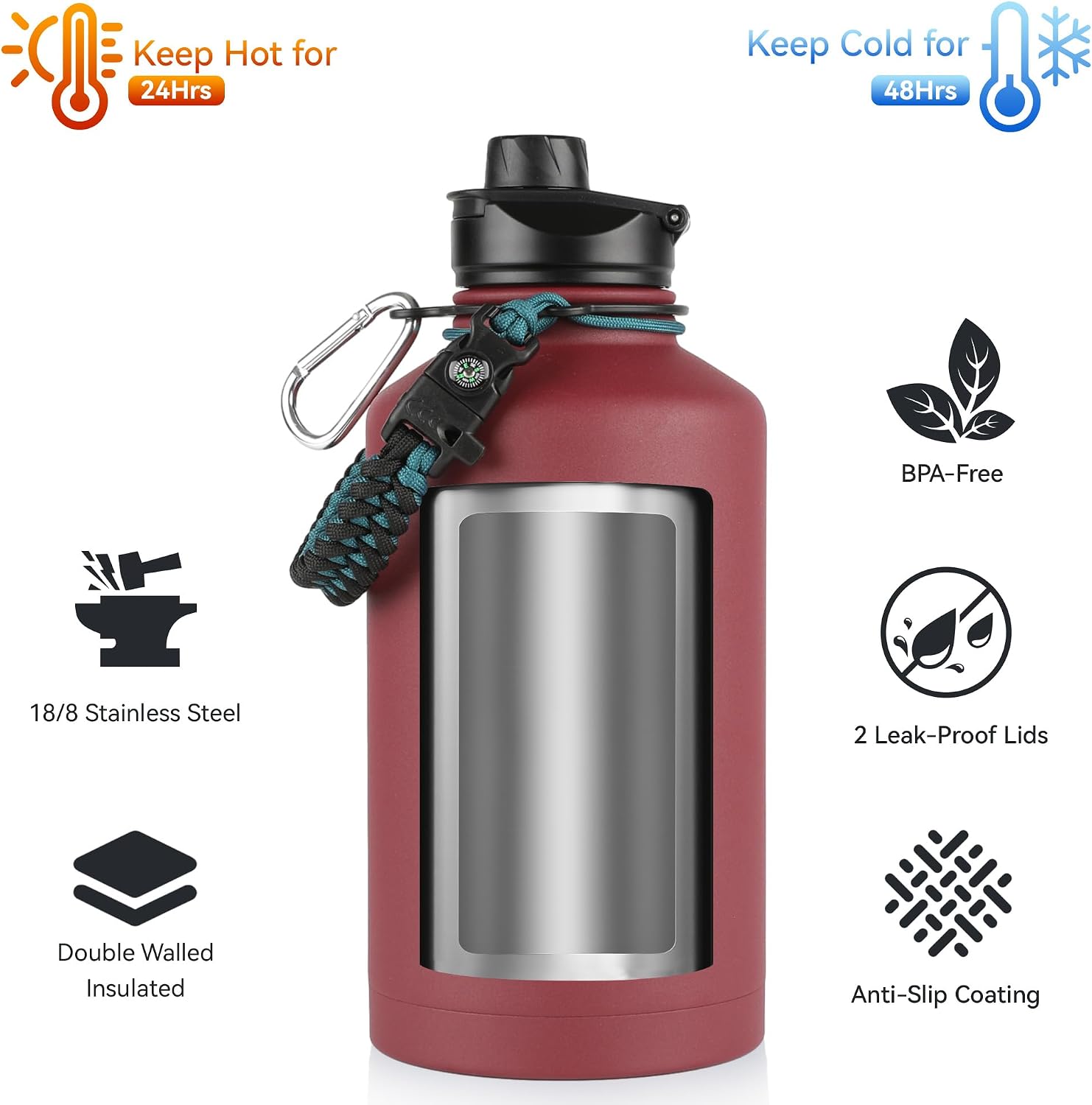 Detalle 2 de VQRRCKI 64 oz Insulated Water Bottle with Straw & Spout Lids