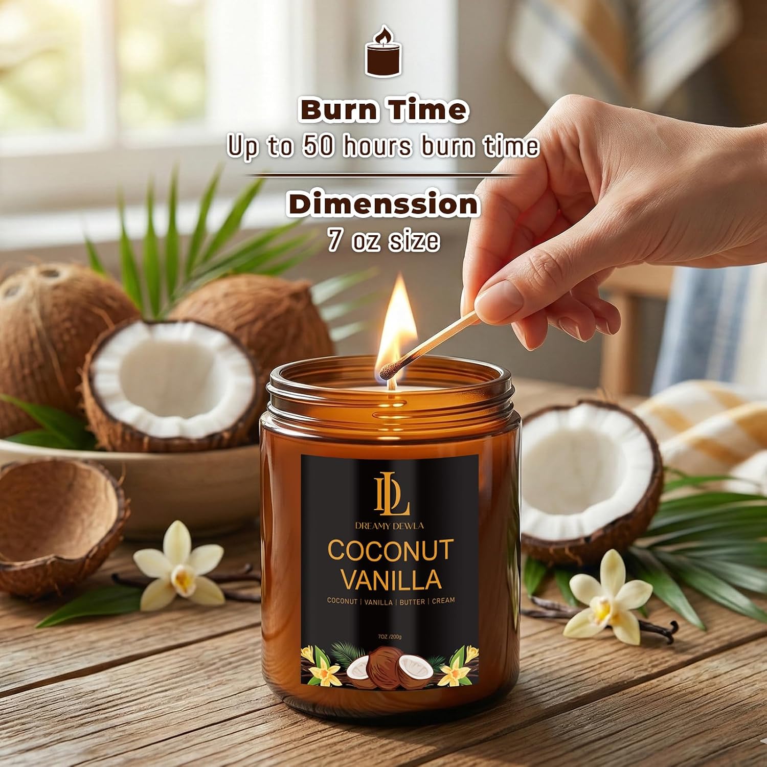 Detalle de DL DREAMY DEWLA D009-7 Soy Candle Set, 4 Tropical Scents in Glass Jars