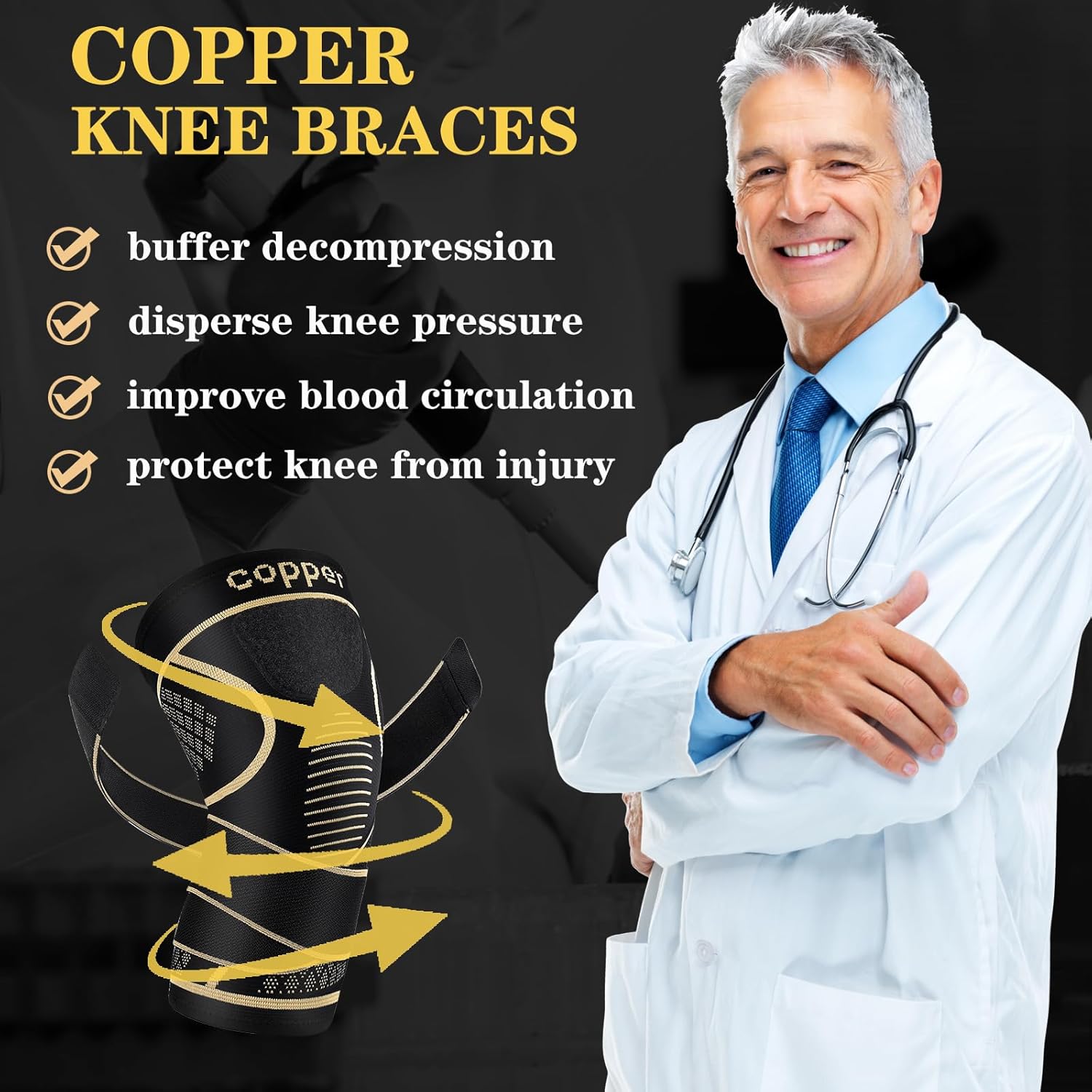 Detalle de Copper Knee Braces with Strap L, Compression Sleeve for Pain 🩹