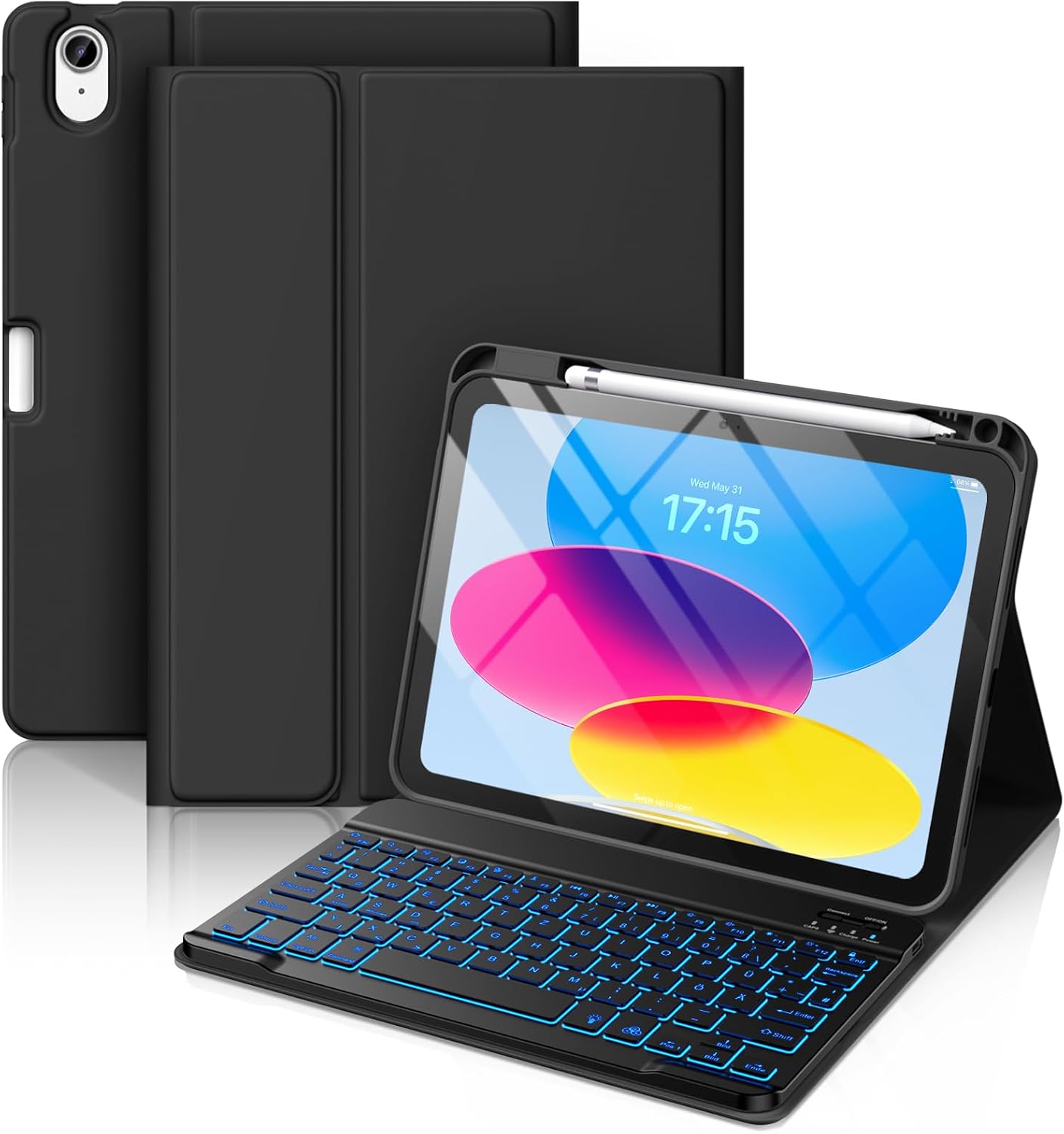 Detalle de Vobafe Hülle mit Tastatur für iPad A16 (11/10.9) – abnehmbare magnetische Keyboard-Schutzhülle mit beleuchteten Tasten