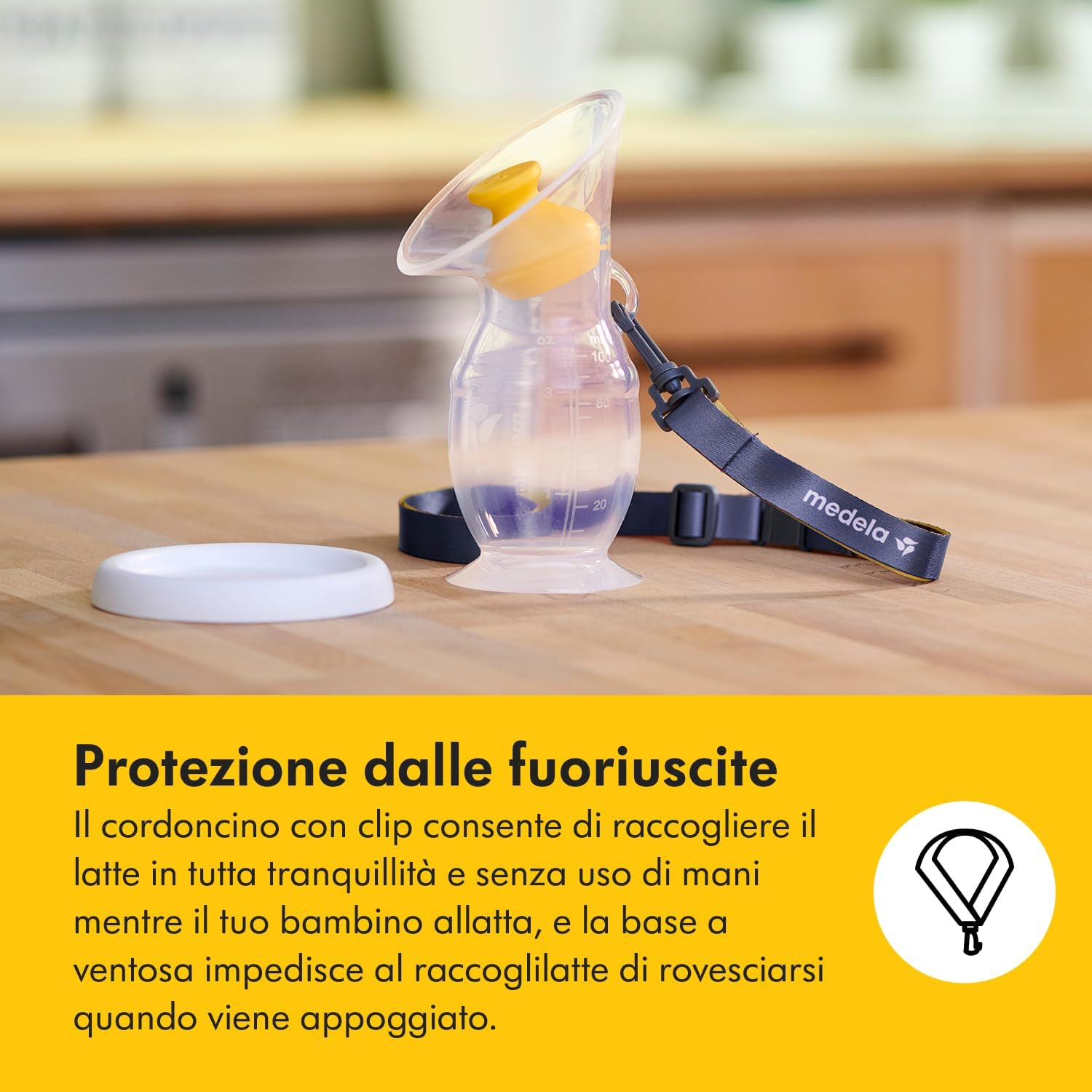 Detalle de Medela Raccoglitore Latte Materno in Silicone con Base a Ventosa e Coperchio – Sicurezza, Portabilità e Comfort