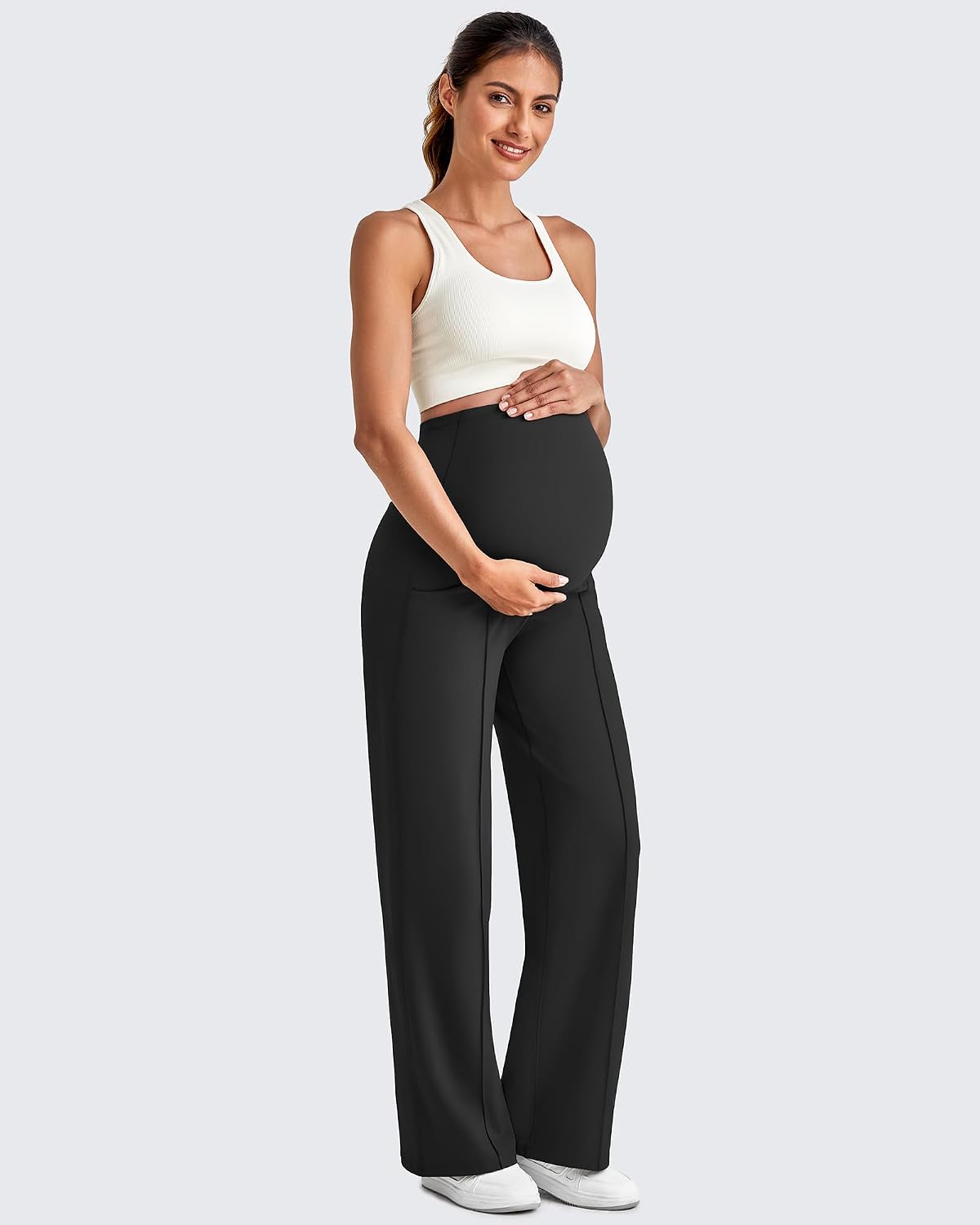 Detalle 2 de G4Free Maternity Trousers Over Bump – stretchy lounge & yoga wide-leg pants with pockets