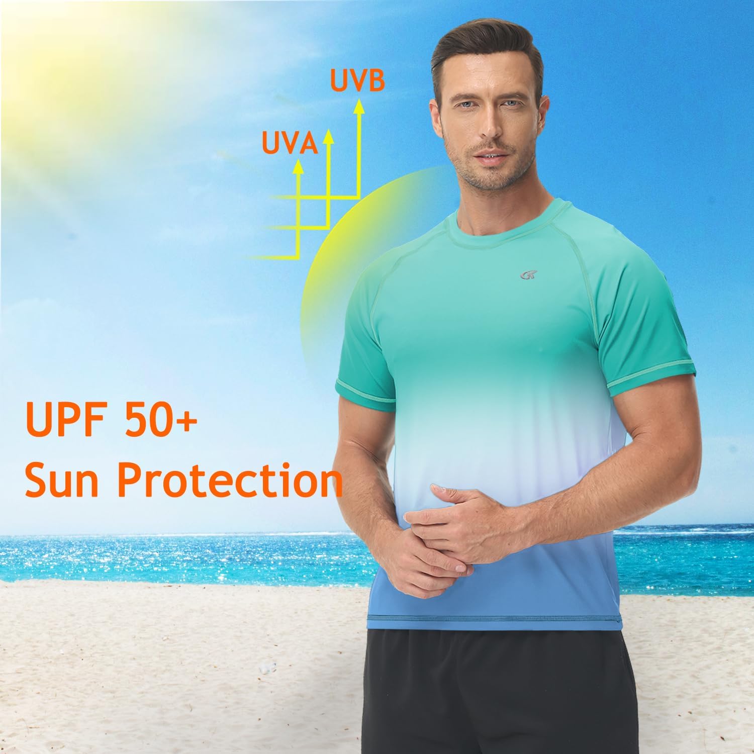 Detalle 2 de Huayuzh Men's Watersport Rash Guard - UPF 50+ Short Sleeve Top