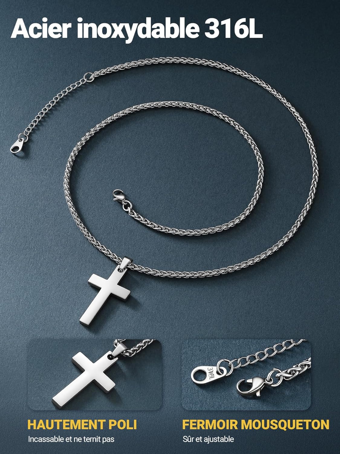 Thumbnail 3 de Collier croix chrétienne personnalisable PROSTEEL pour homme en acier inoxydable