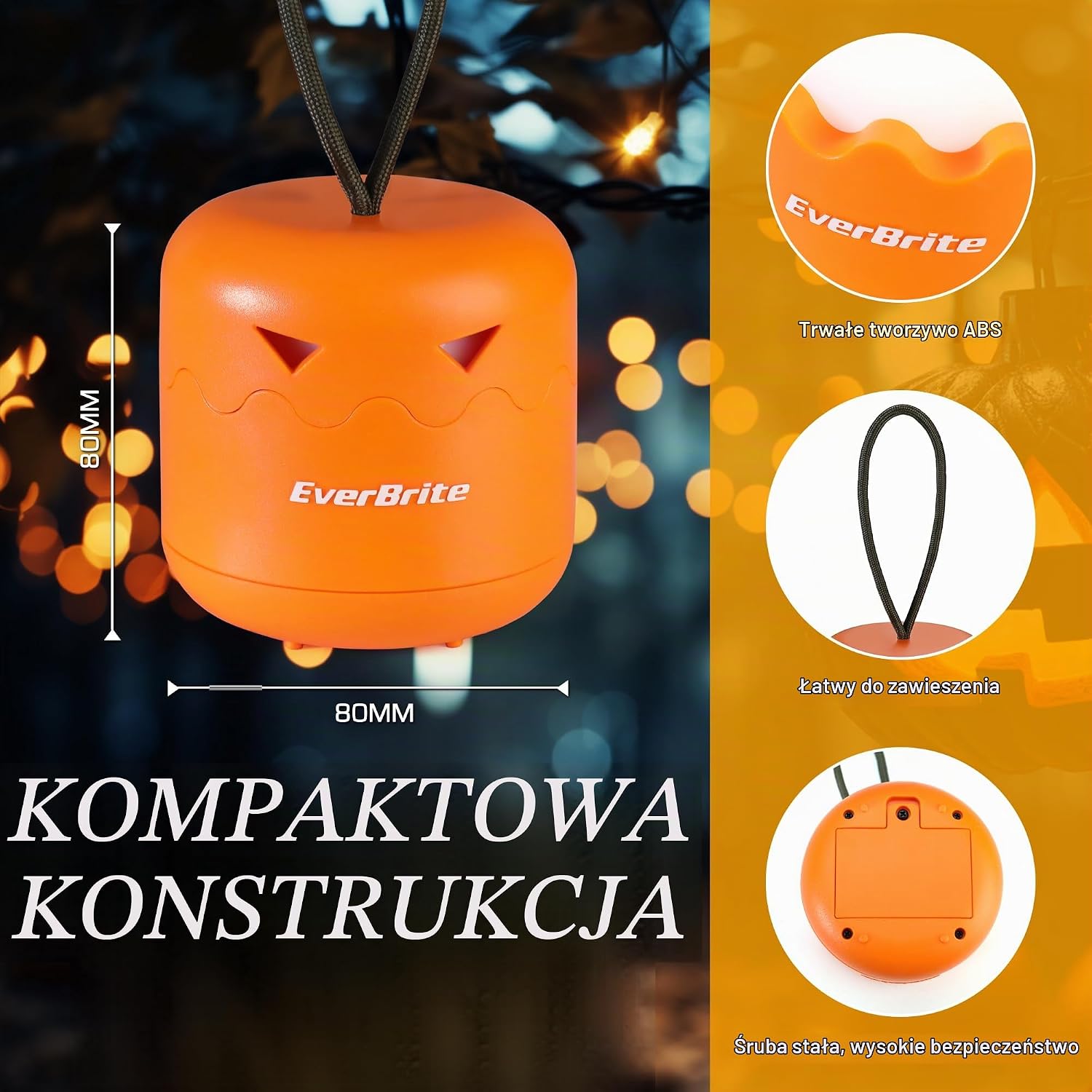 Detalle de EVERBRITE E041044A – 3 składane lampiony LED w kształcie dyni