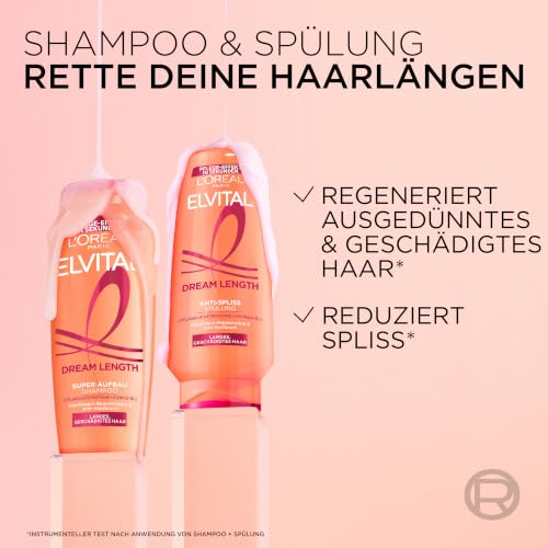 Detalle de L'Oréal Paris Elvital Dream Length Super Aufbau Shampoo 1000 ml – gegen Spliss und Haarbruch