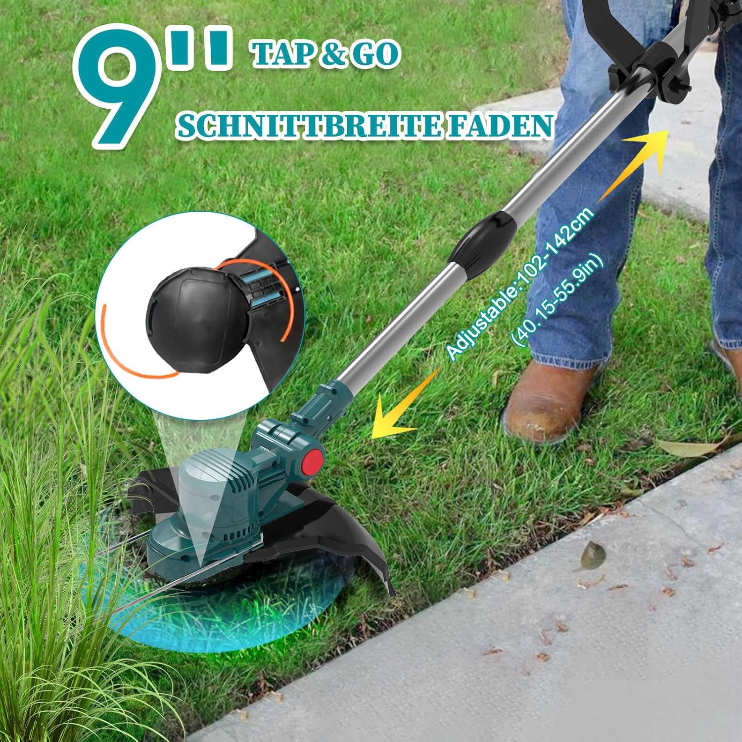 Detalle 2 de Hengriacly Rasentrimmer 21V Akku mit 2×4,0Ah