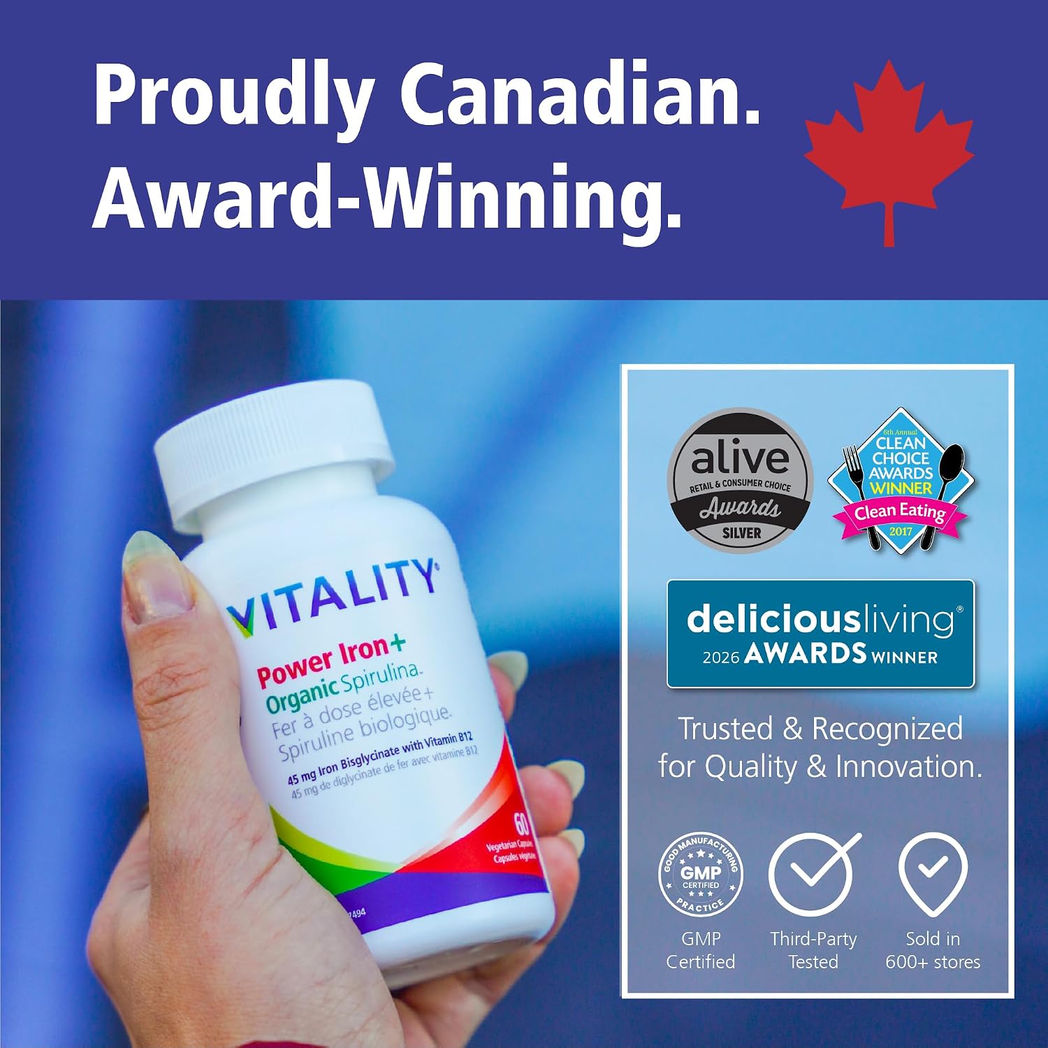 Detalle de VITALITY 15905 Power Iron 45 mg Capsules with Vitamin C, B12 & Folate