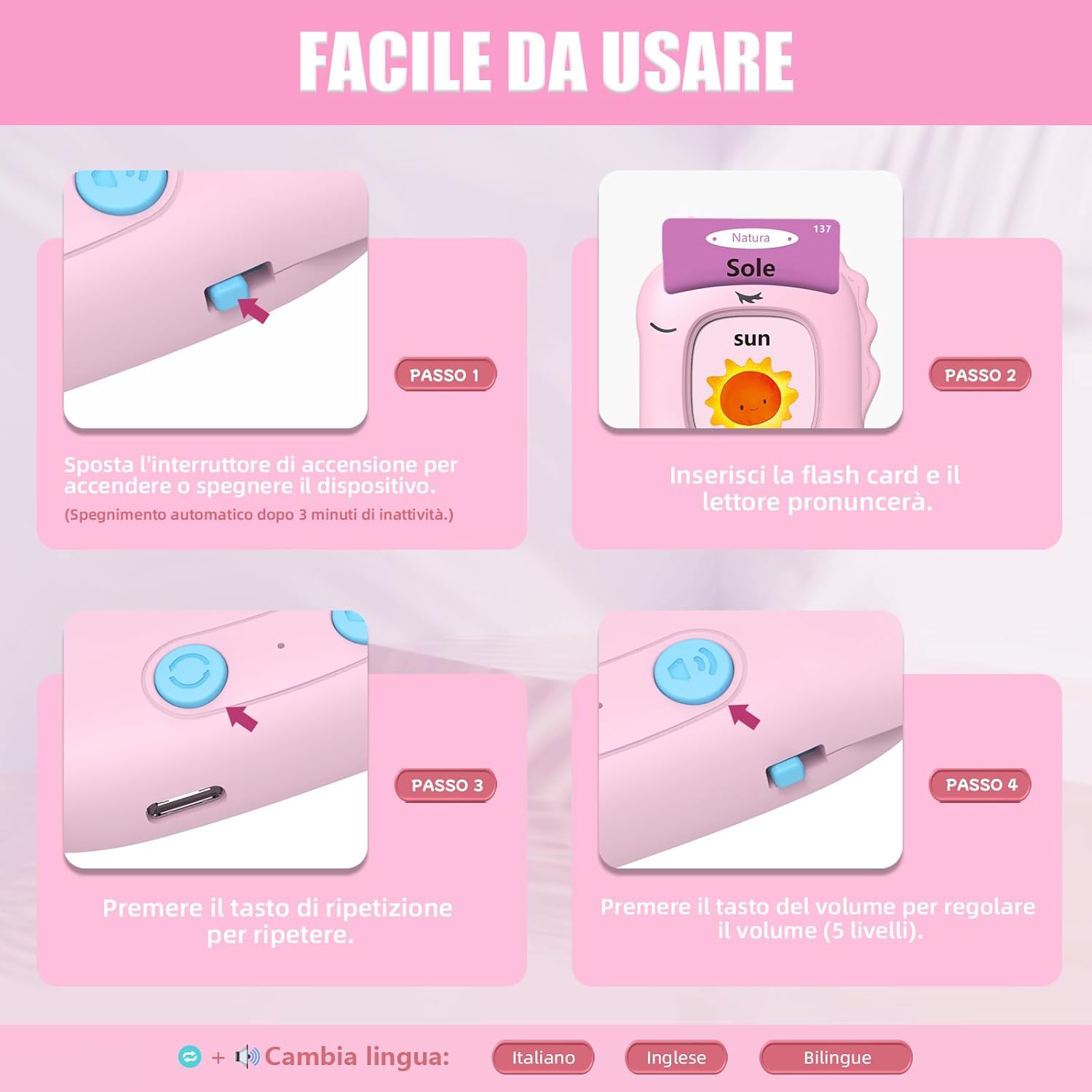 Detalle de Talking Flash Cards Parlanti con 224 parole su 112 schede fronte/retro (unicornio) per bambini 3+