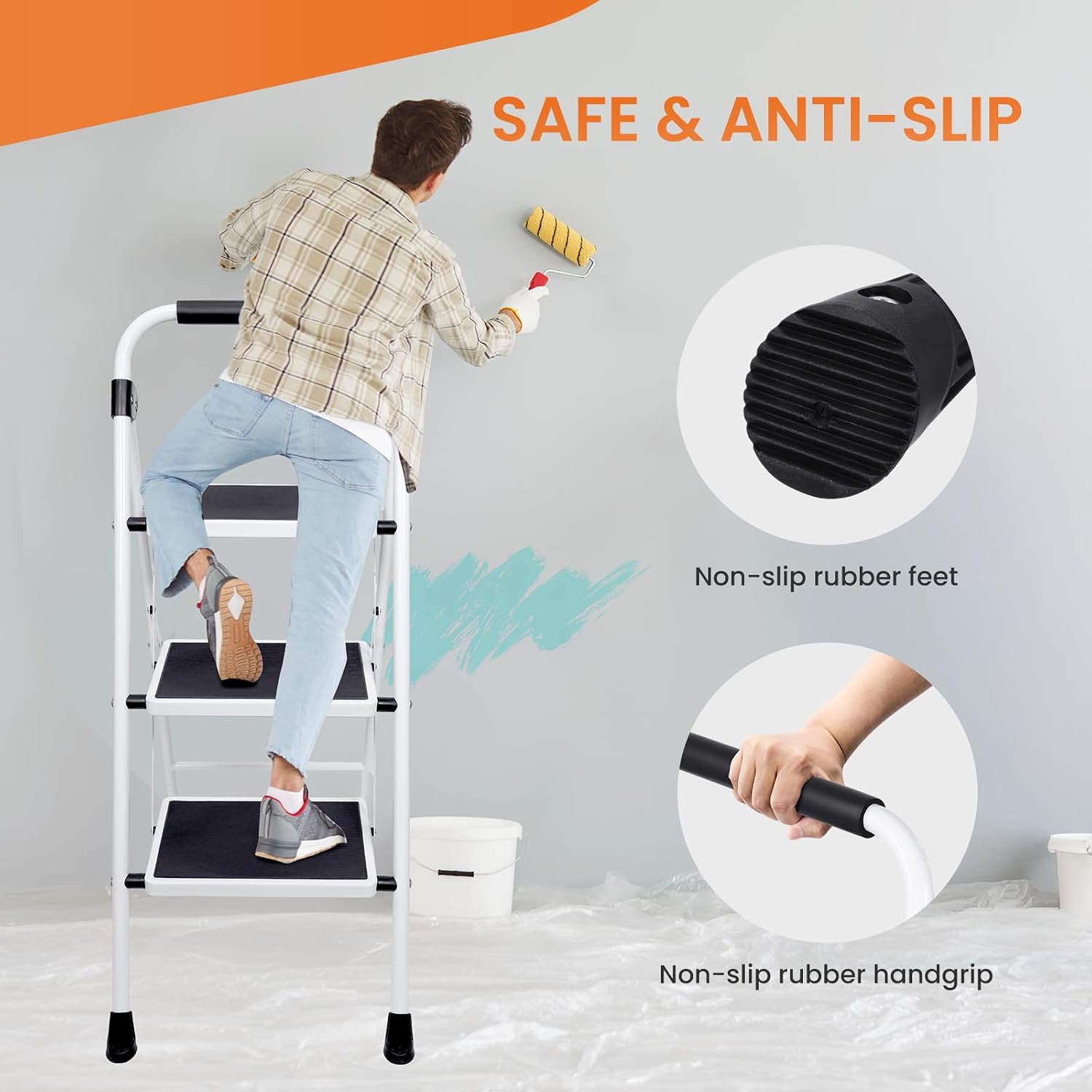 Detalle de Sweetcrispy LDR-BT3S-BK-CA 2-Step Steel Ladder, Folding with Wide Anti-Slip Pedal